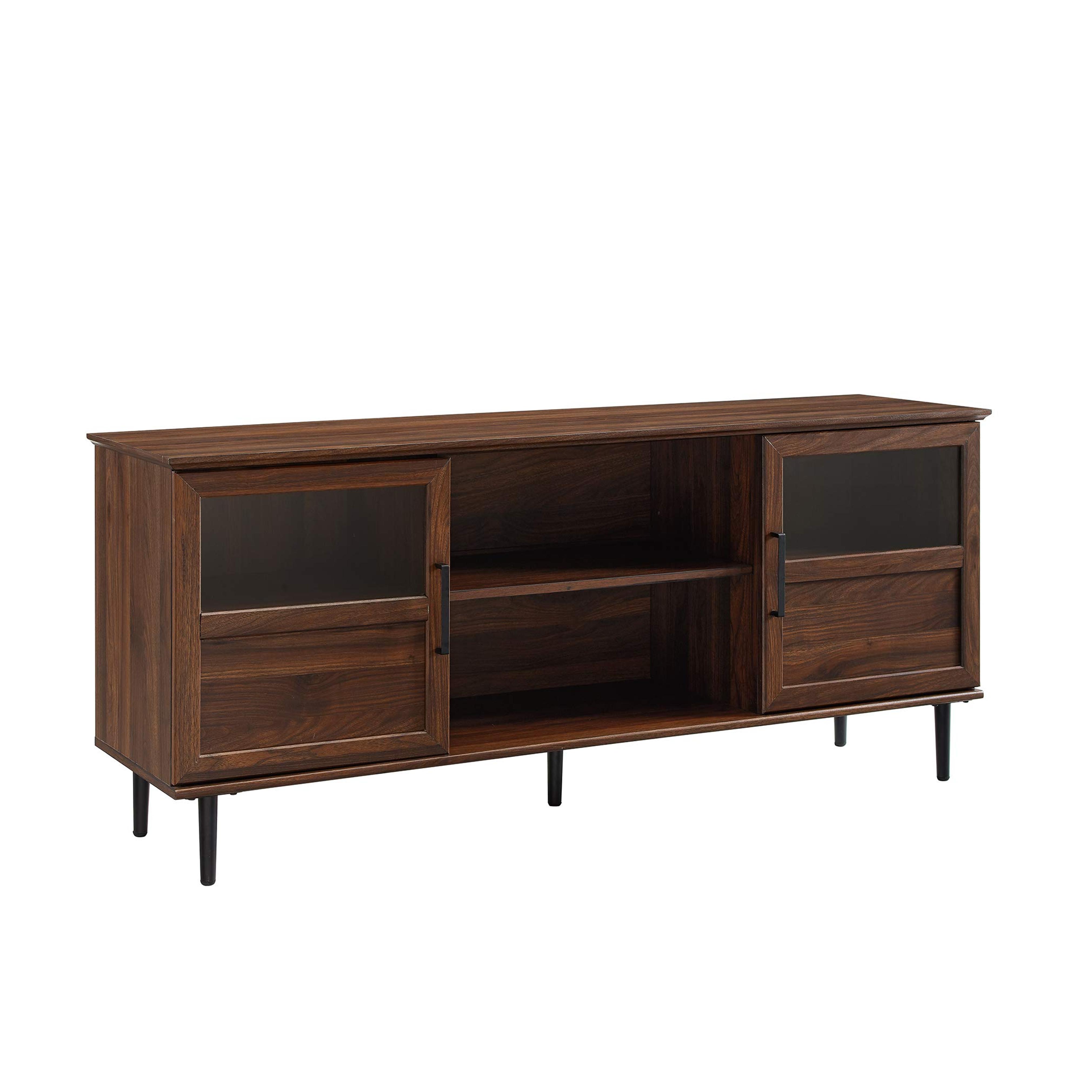 Amazon.com: Walker Edison Modern Farmhouse Wood and Glass TV Stand with 2 Cabinet Doors for TV's up to 65" Flat Screen Universal TV Console Living Room Storage Shelves Entertainment Center, 58 Inch, Dark Walnut : Home & Kitchen