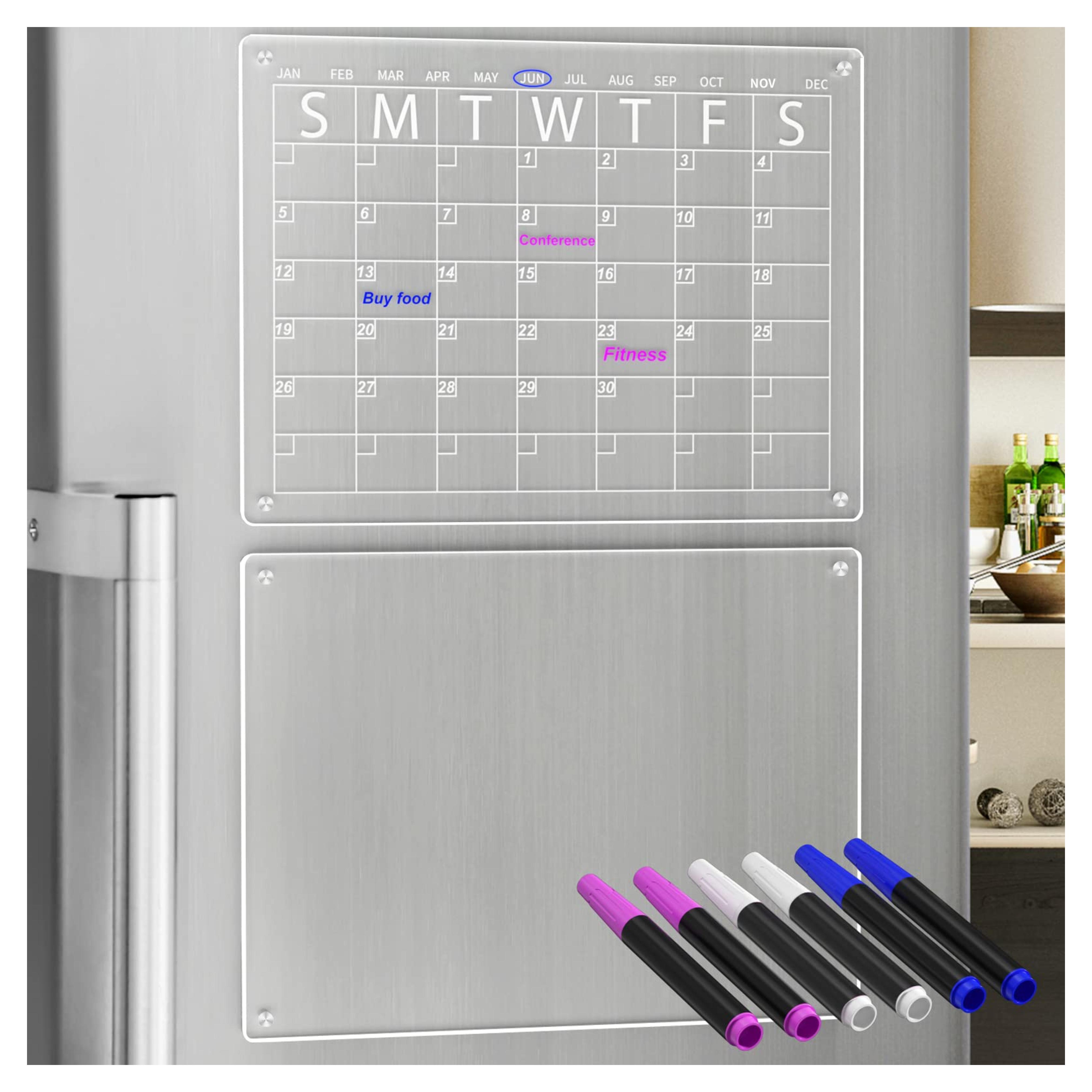 YeWink Magnetic Dry Erase Calendar Board for Fridge, 16”x12" Clear 2 Set Acrylic Calendar Planner Board for Refrigerator, Reusable Calendar Whiteboard Includes 6 Markers 3 Colors