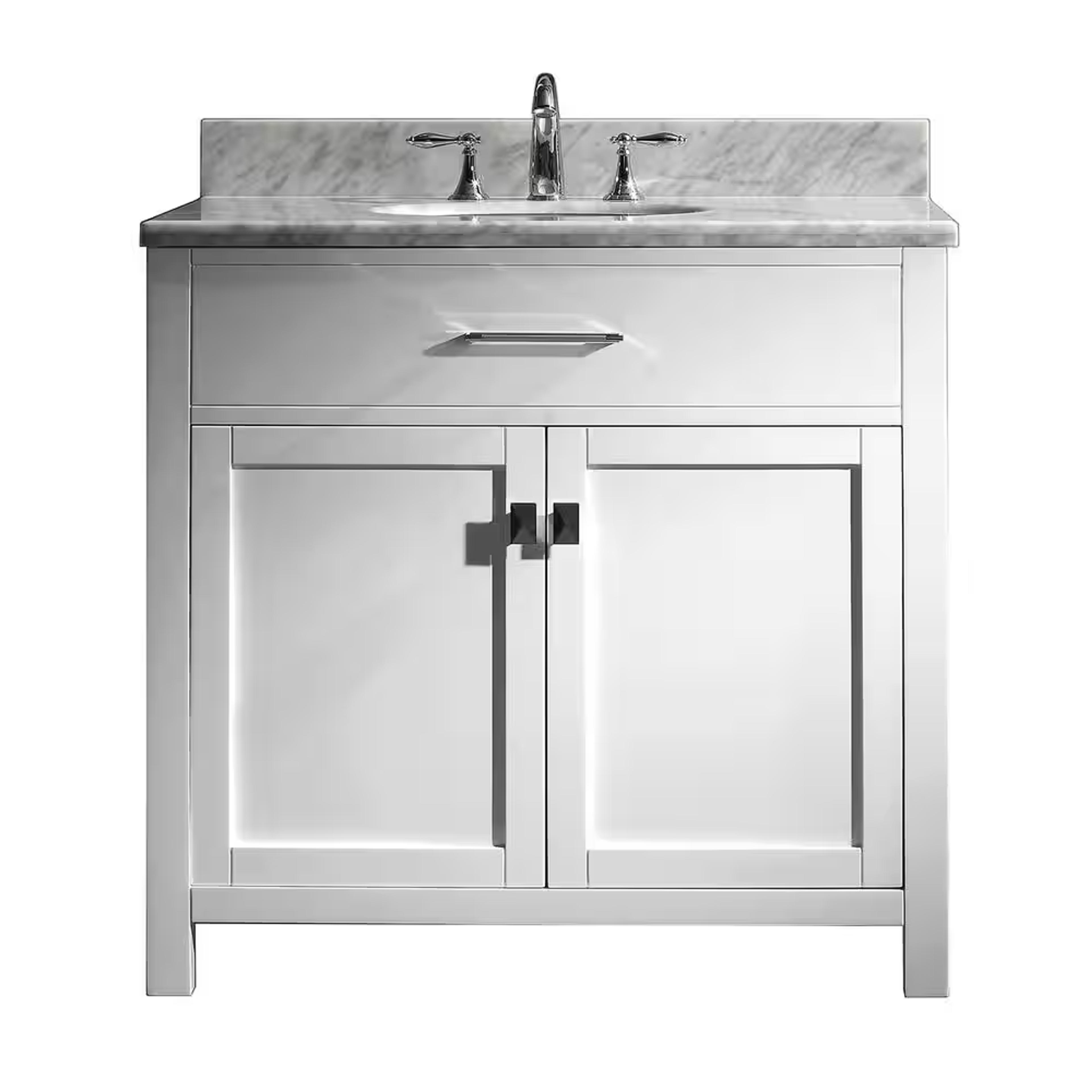 Virtu USA Caroline 36 in. W Bath Vanity in White with Marble Vanity Top in White with Round Basin MS-2036-WMRO-WH-NM - The Home Depot