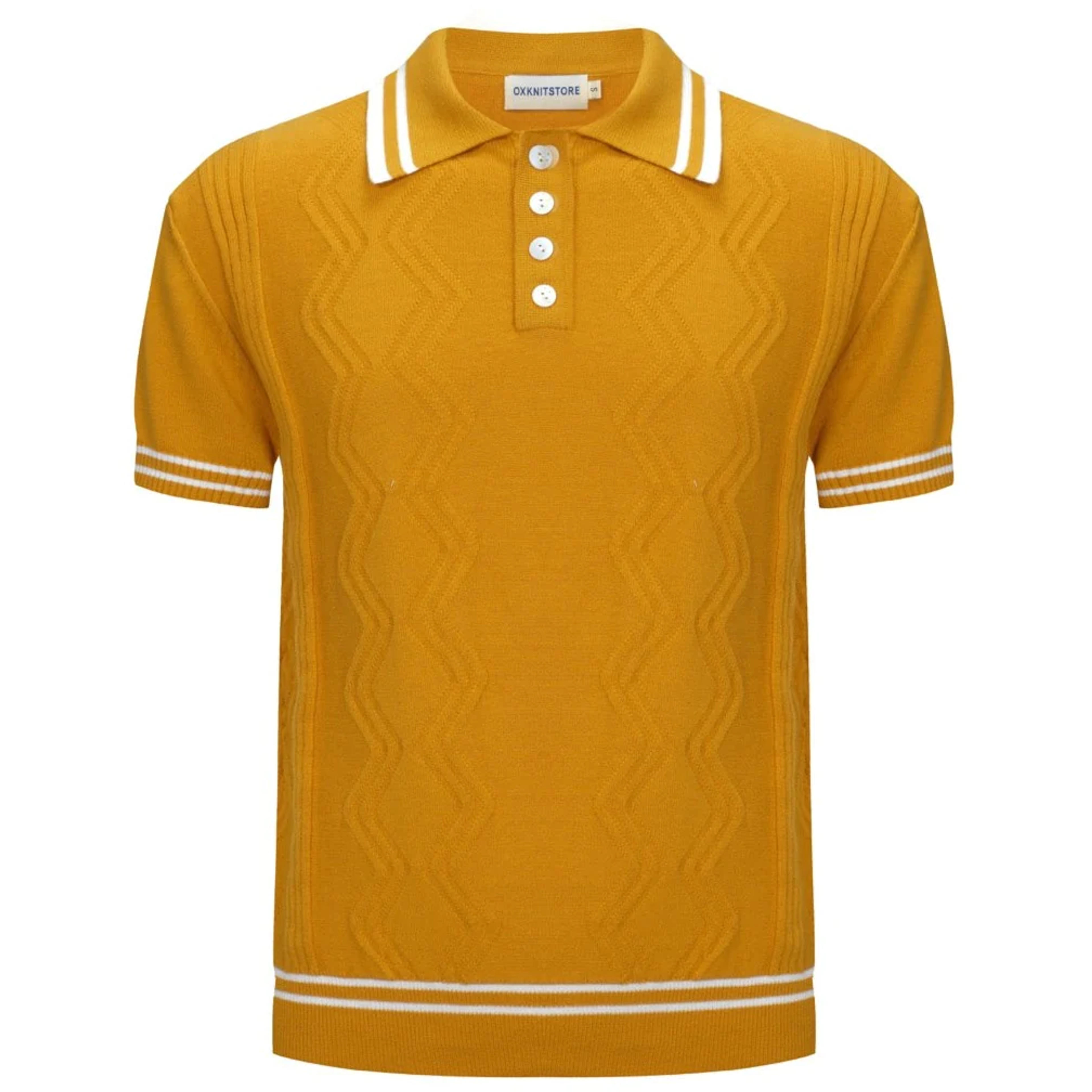 Men's Casual 1960s Mod Style Yellow Knit Retro Polo - XL