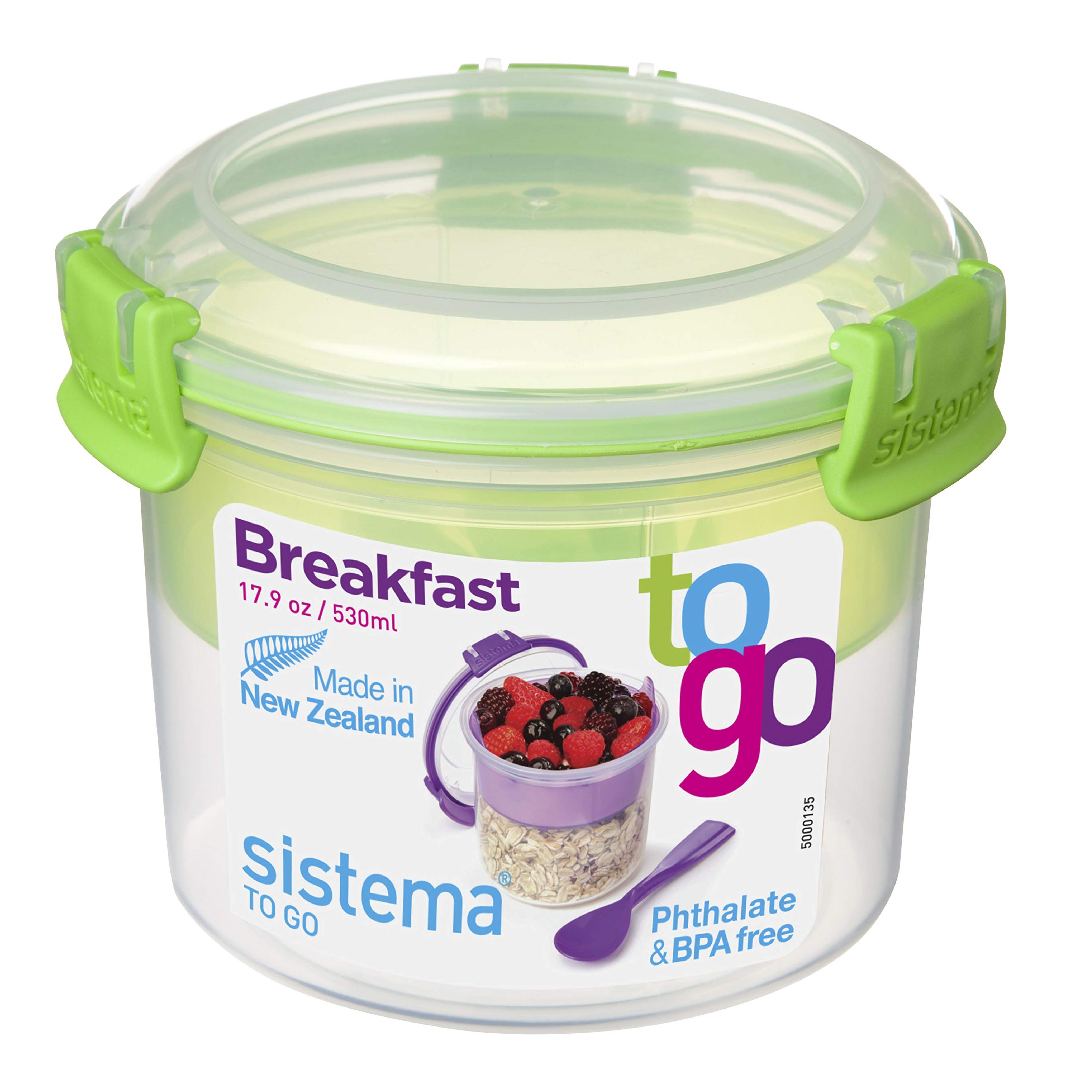 Sistema To Go Collection Breakfast Plastic Bowl Food Storage Container, 17.9 oz./0.5 L, Color Received May Vary, 1 Count (Pack of 1) 1 Count (Pack of 1) Breakfast Bowl