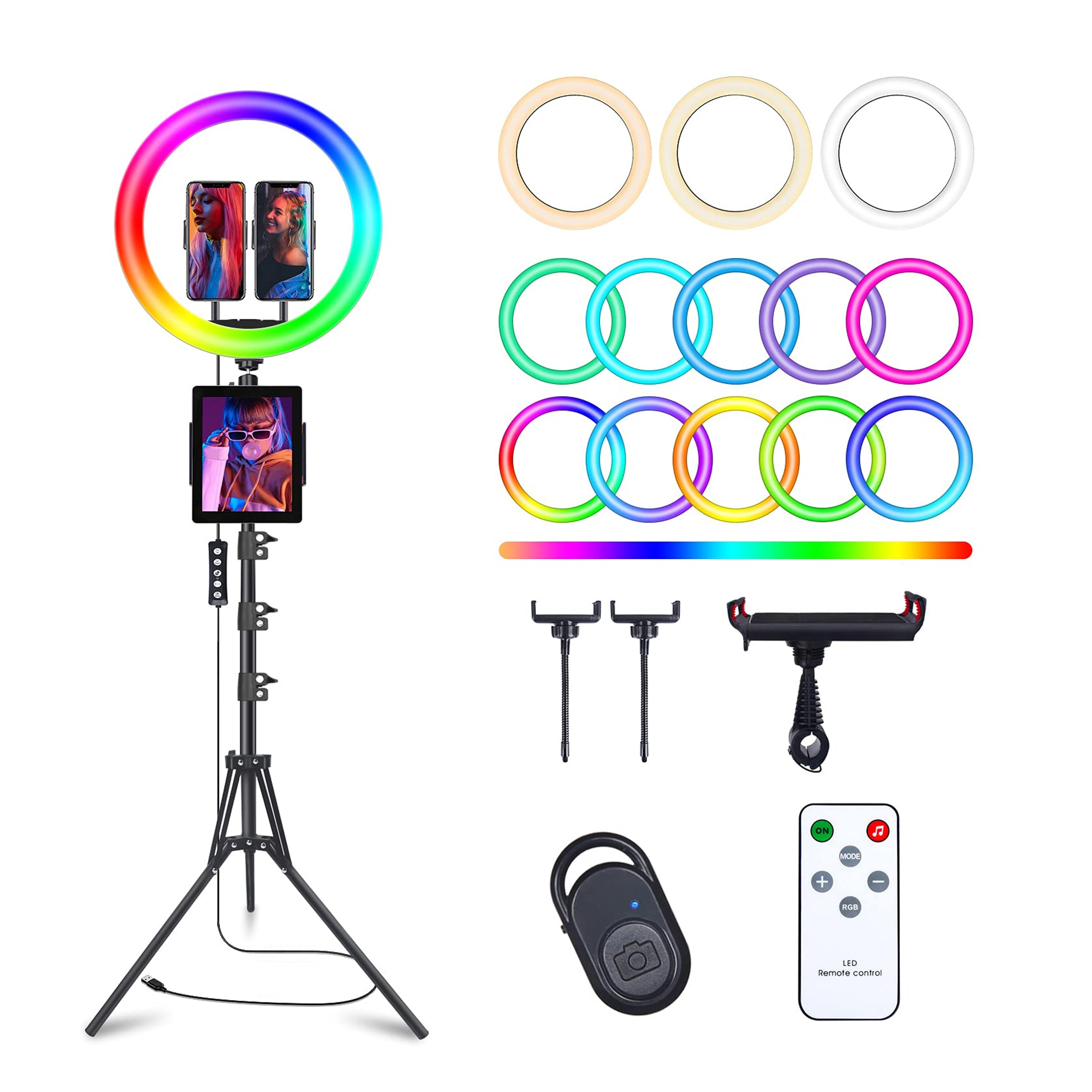 13" Selfie Ring Light with 63" Tripod Stand & 3 Phone Holder, LED Camera Ringlight with 48 RGB Colors Modes & Musical Rhythm Mode and 12 Brightness Dimmable for Makeup/Photography/Videos/Vlog/TikTok