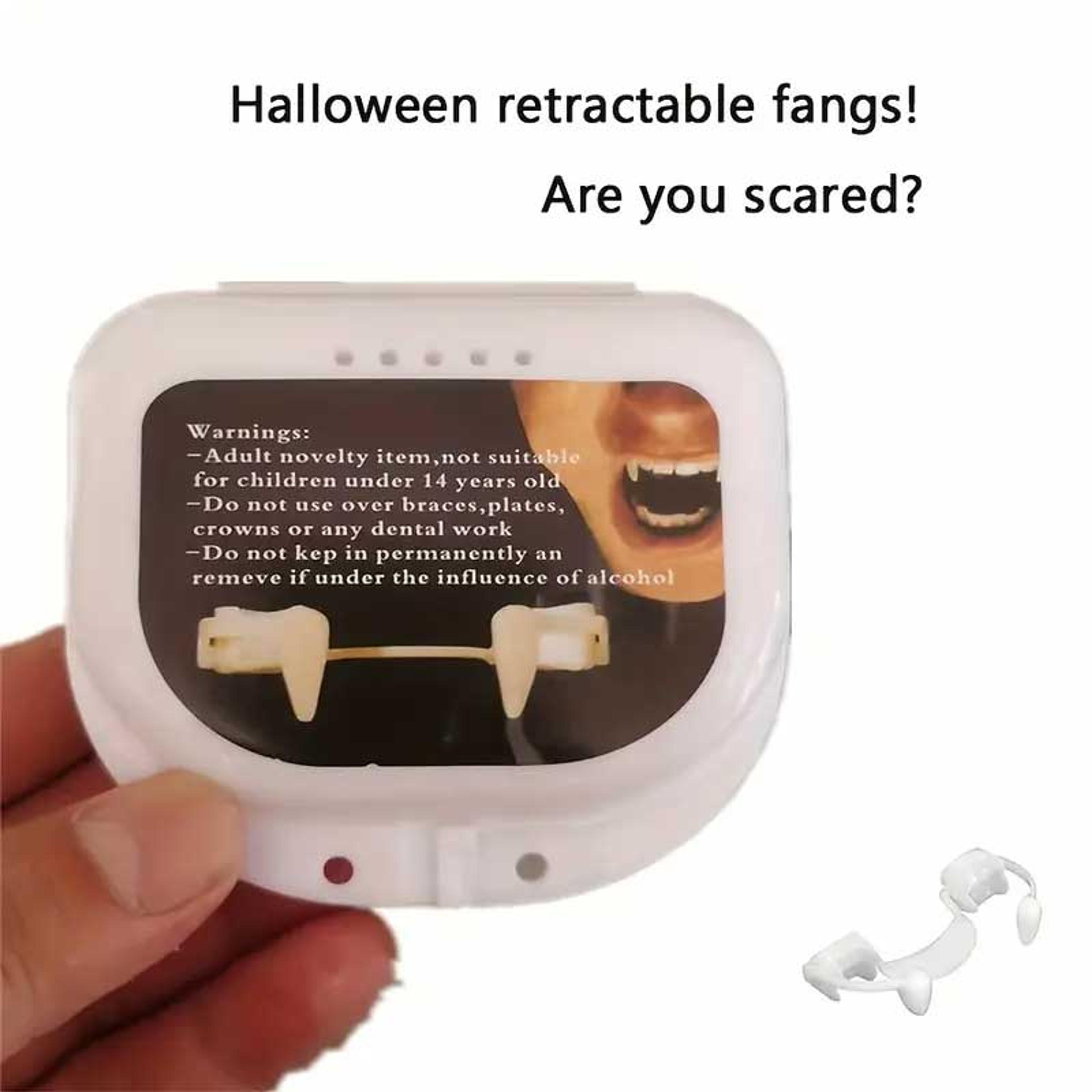 4 Pairs Halloween Retractable Vampire Zombie Fangs, Reusable Horror Creepy Fake Teeth Braces, Halloween Costume Party Dress Up Dentures Props Decoration for Kids / Adults Carnival Party Role‑Playing