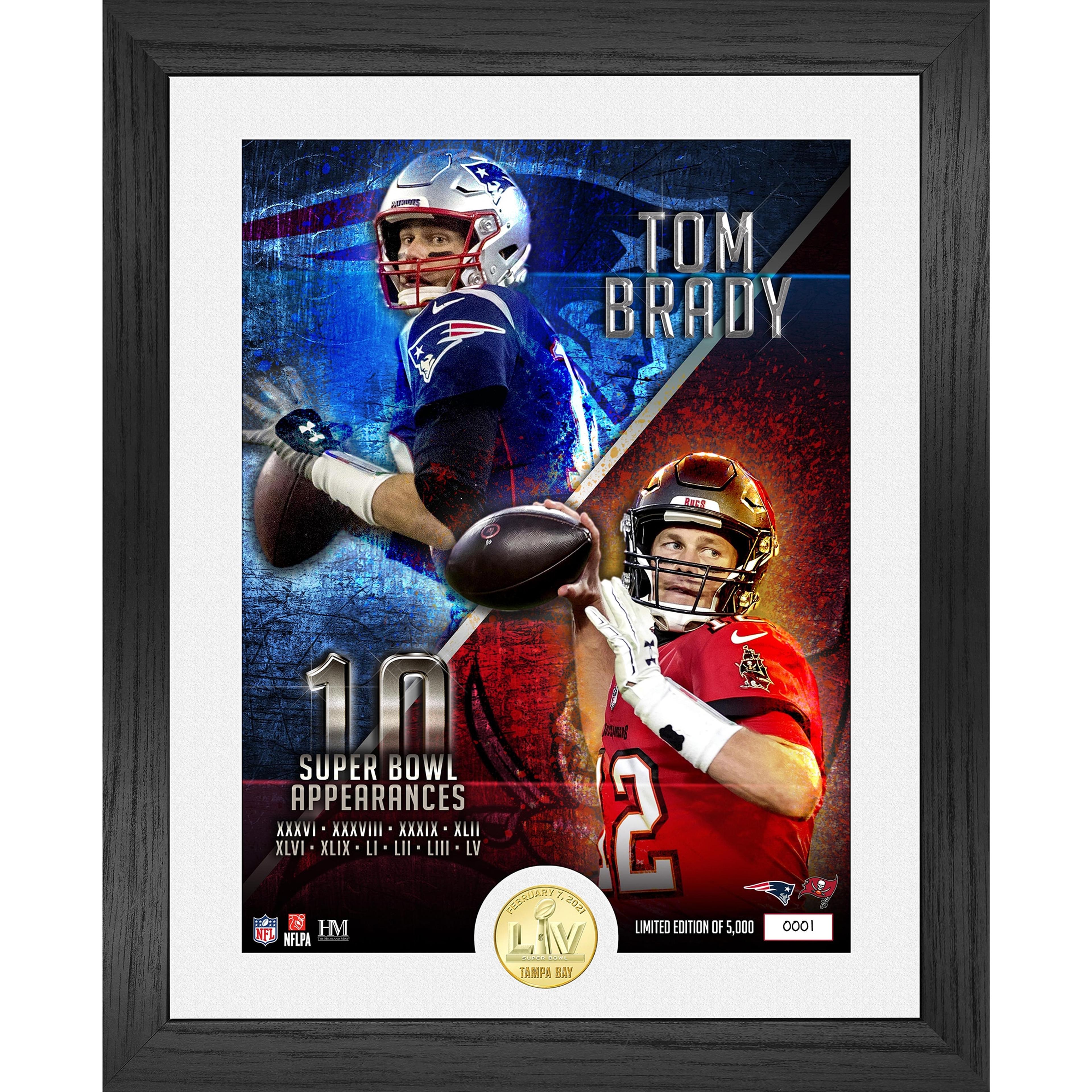 Tom Brady Highland Mint 10 Super Bowl Appearances 13'' x 16'' Bronze Coin Photo Mint