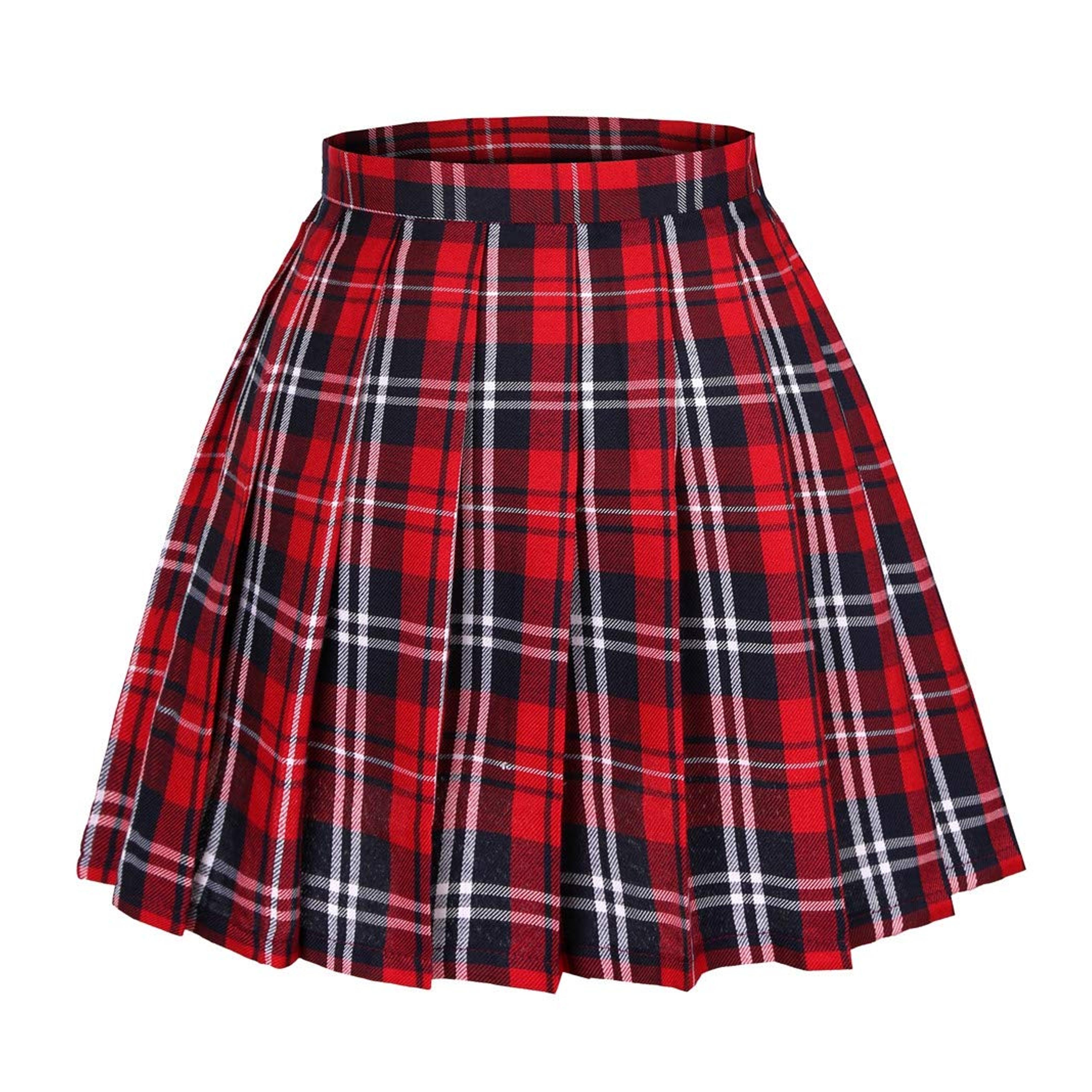 Amazon.com: Seazoon Women's Japan high Waisted Pleated Cosplay Skirt Skirts Plaid Red+Blue-S : Clothing, Shoes & Jewelry