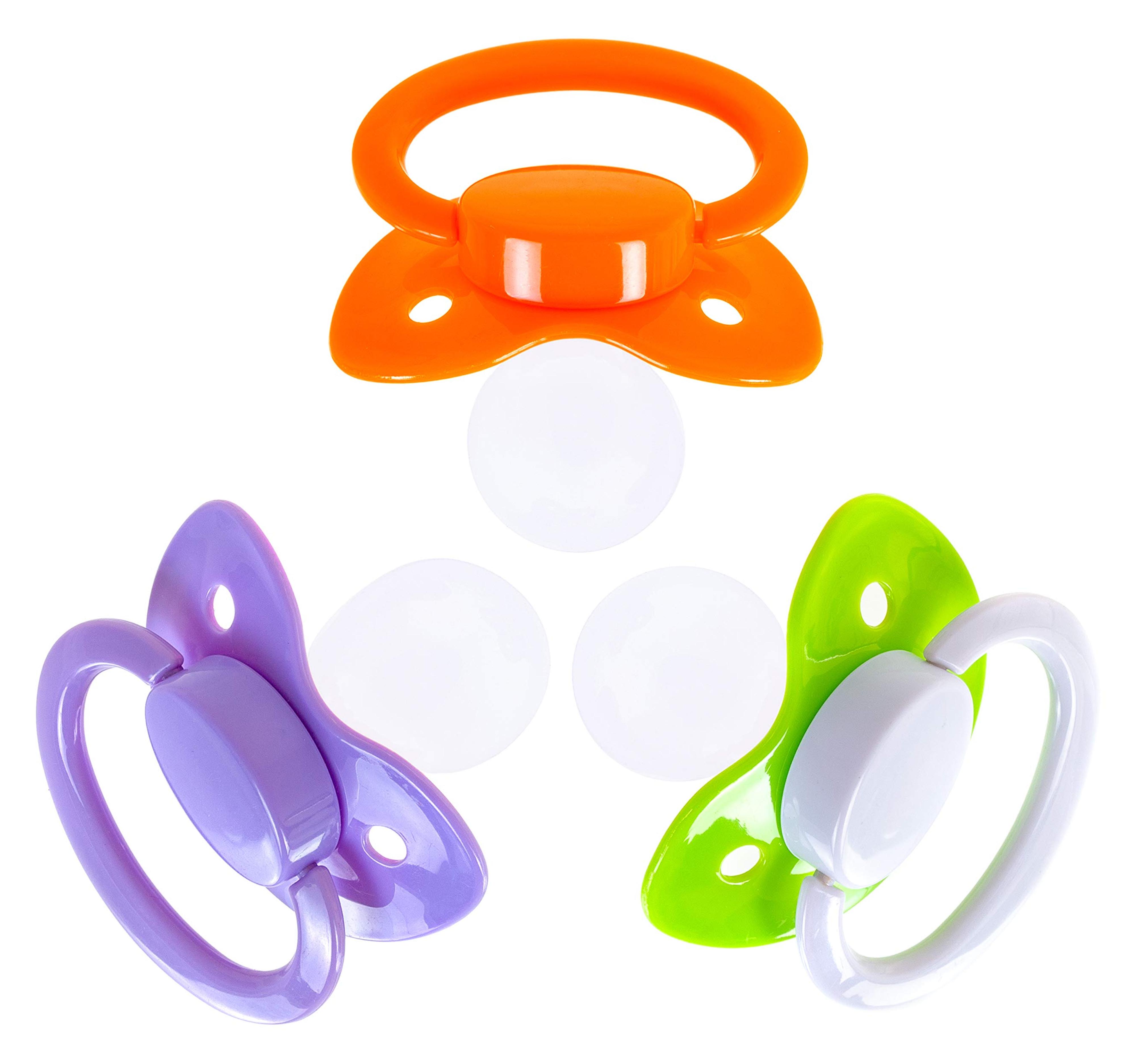 J&Or The Classic Original Adult Sized Pacifier Dummy - Three Color Pack Crazy Green Purple Lust & Shy Orange