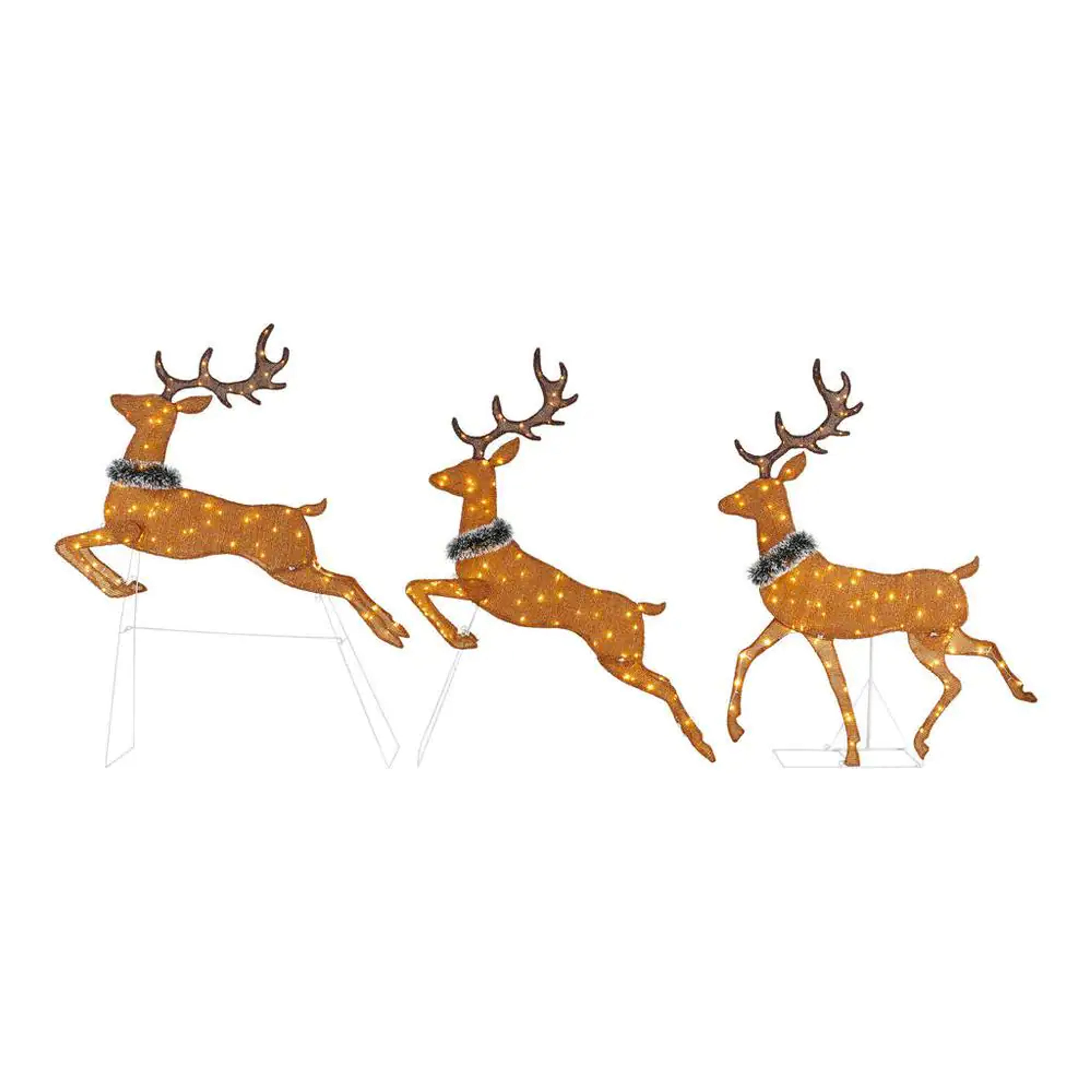 Home Accents Holiday 58 in Warm White LED 2D Set Of 3 Deer Holiday Yard Decoration 22RT2092214 - The Home Depot