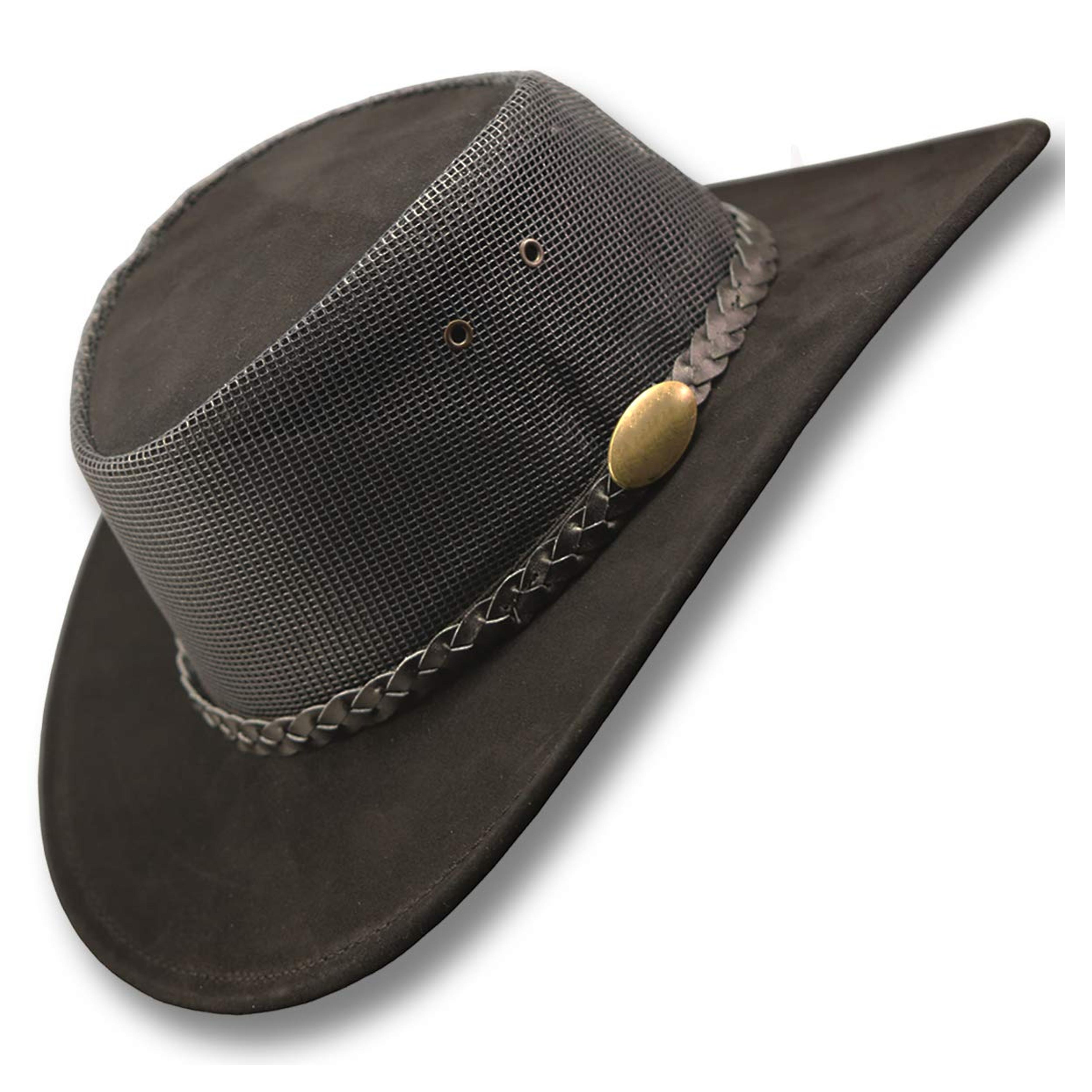 Oztrala~ Suede Leather Breezer Mesh Hat JACARU Cowboy Australian Mens Outback Golf SB 1019 US Black 6 7/8