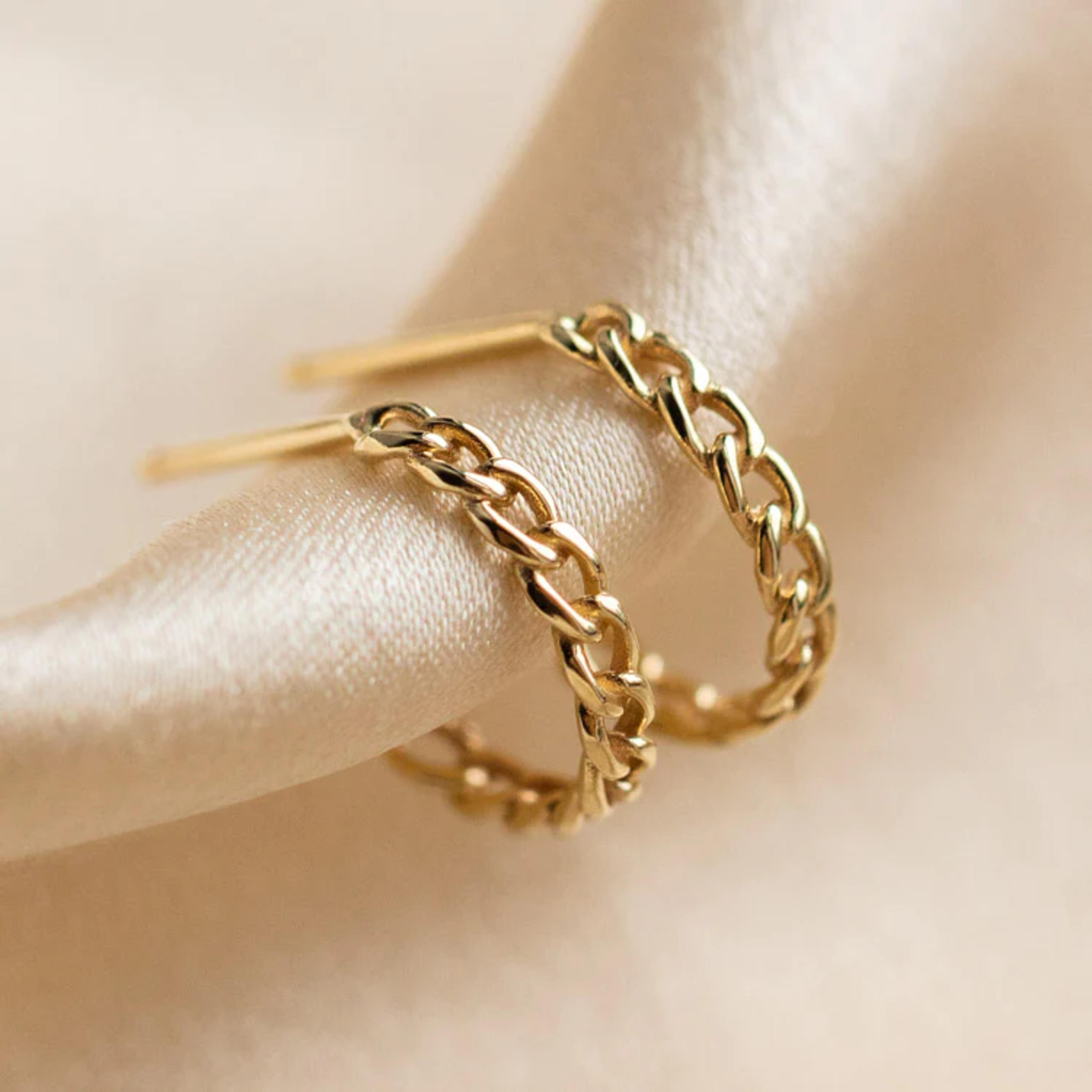 Solid Gold Chain Link Huggie Hoops