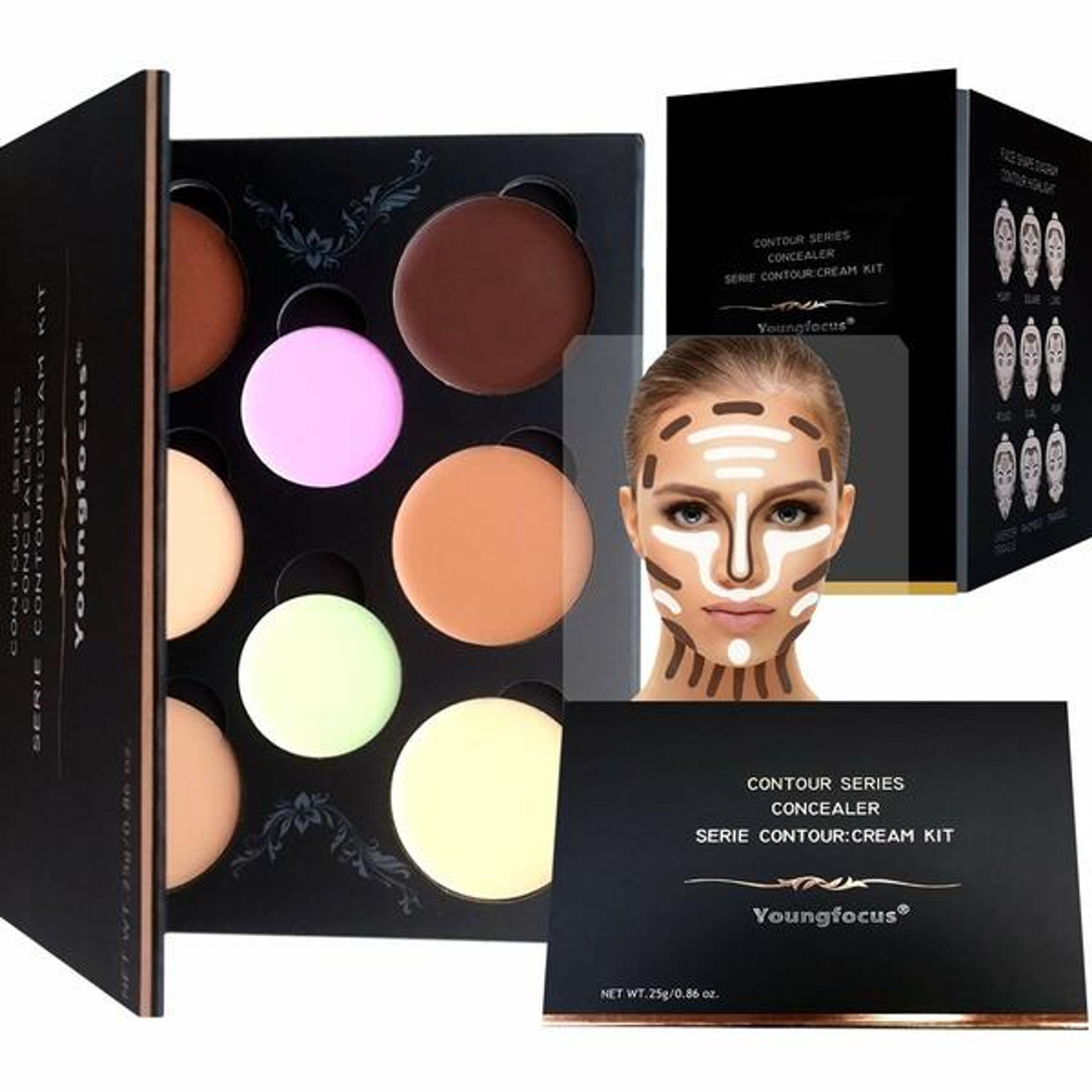 Youngfocus Cosmetics Cream Contour Best 8 Colors and Highlighting Makeup Kit - Contouring Foundation/Concealer Palette - Vegan, Cruelty Free & Hypoallergenic - Step-by-Step Instructions Included - pilottop.com