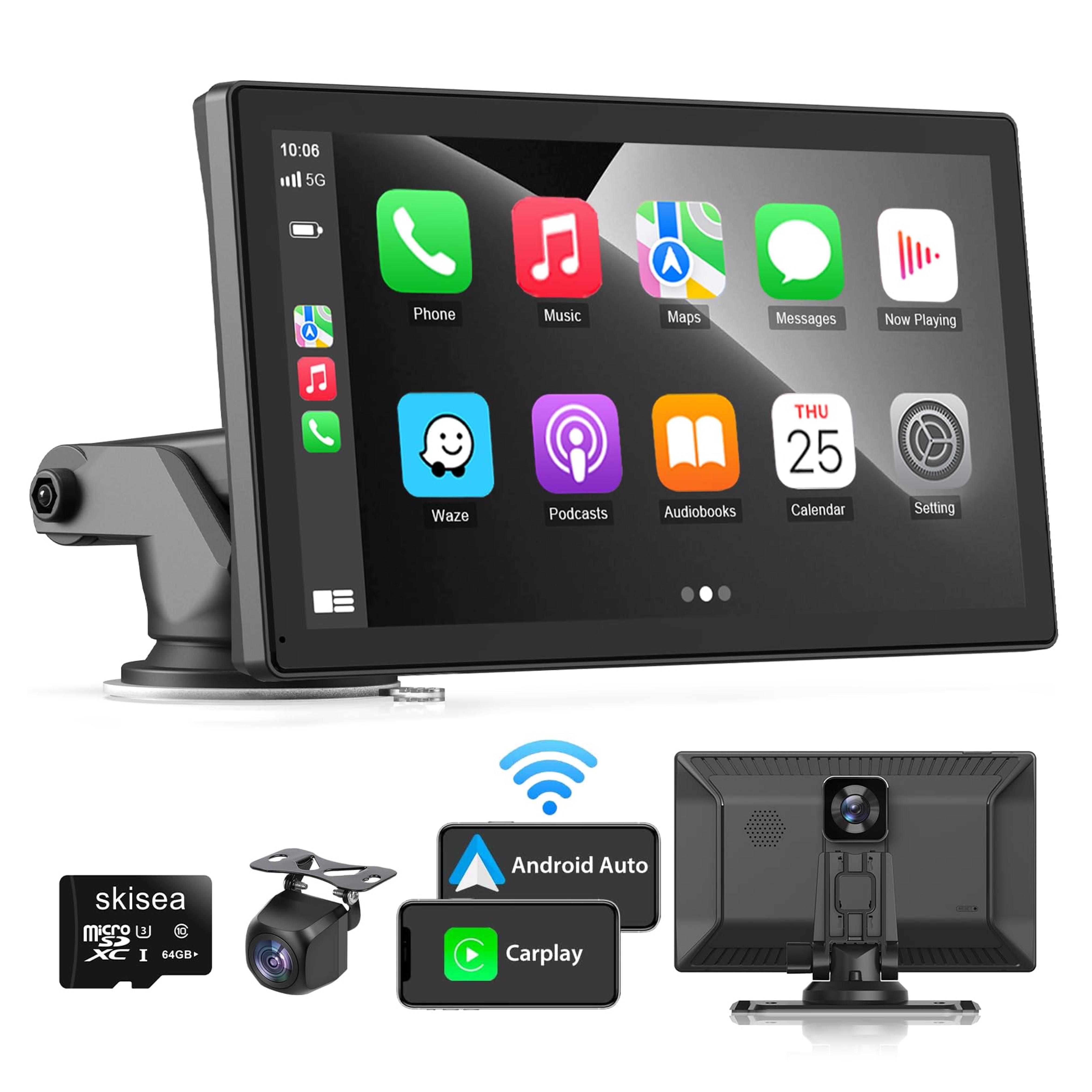 Amazon.com: Skisea Wireless Apple Carplay Car Stereo,Portable 9'' Touch Screen Apple Carplay and Android Auto,2.5K Dash Cam,1080p Backup Camera DVR,Drive Mate Carplay Navigation with Mirror Link/Siri/FM/Bluetooth : Electronics