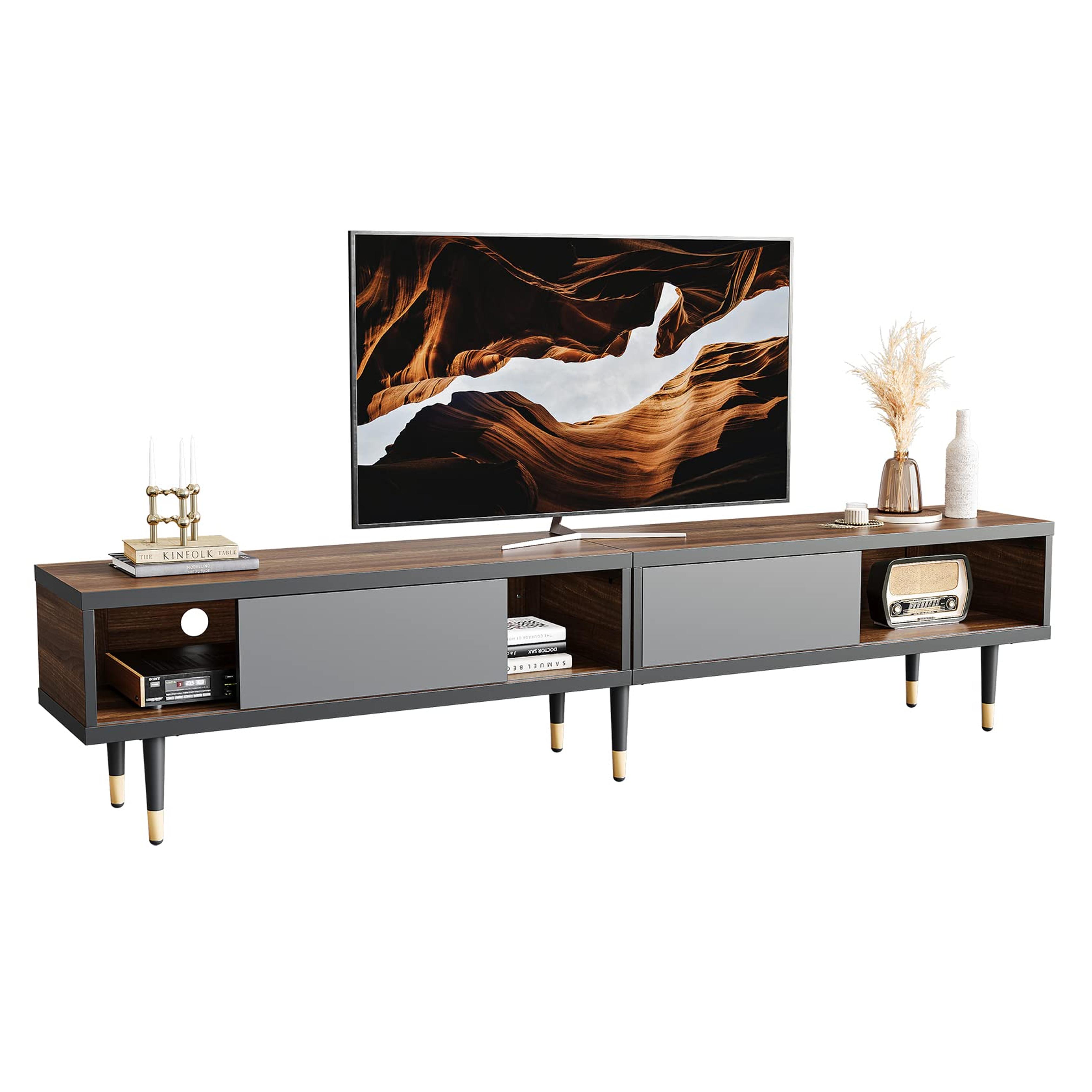 Amazon.com: Bestier Mid Century Modern TV Stand for 85 inch tv, Entertainment Center with Storage and Sliding Doors, 2 in 1 Long TV Cabinet for Living Room, Ancona Walnut : Home & Kitchen