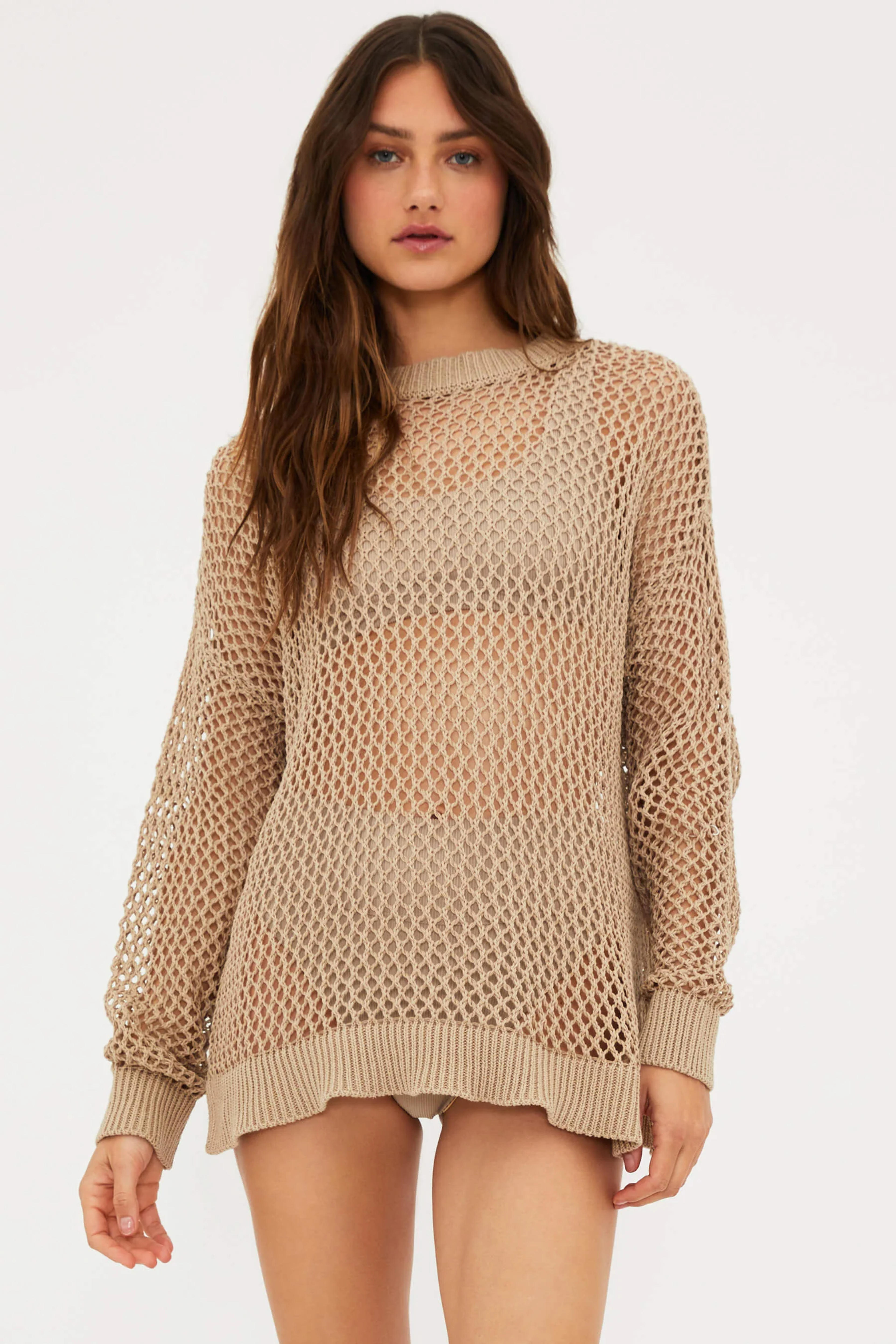 Hilary Sweater Tan | Cover Up Top | Beach Riot