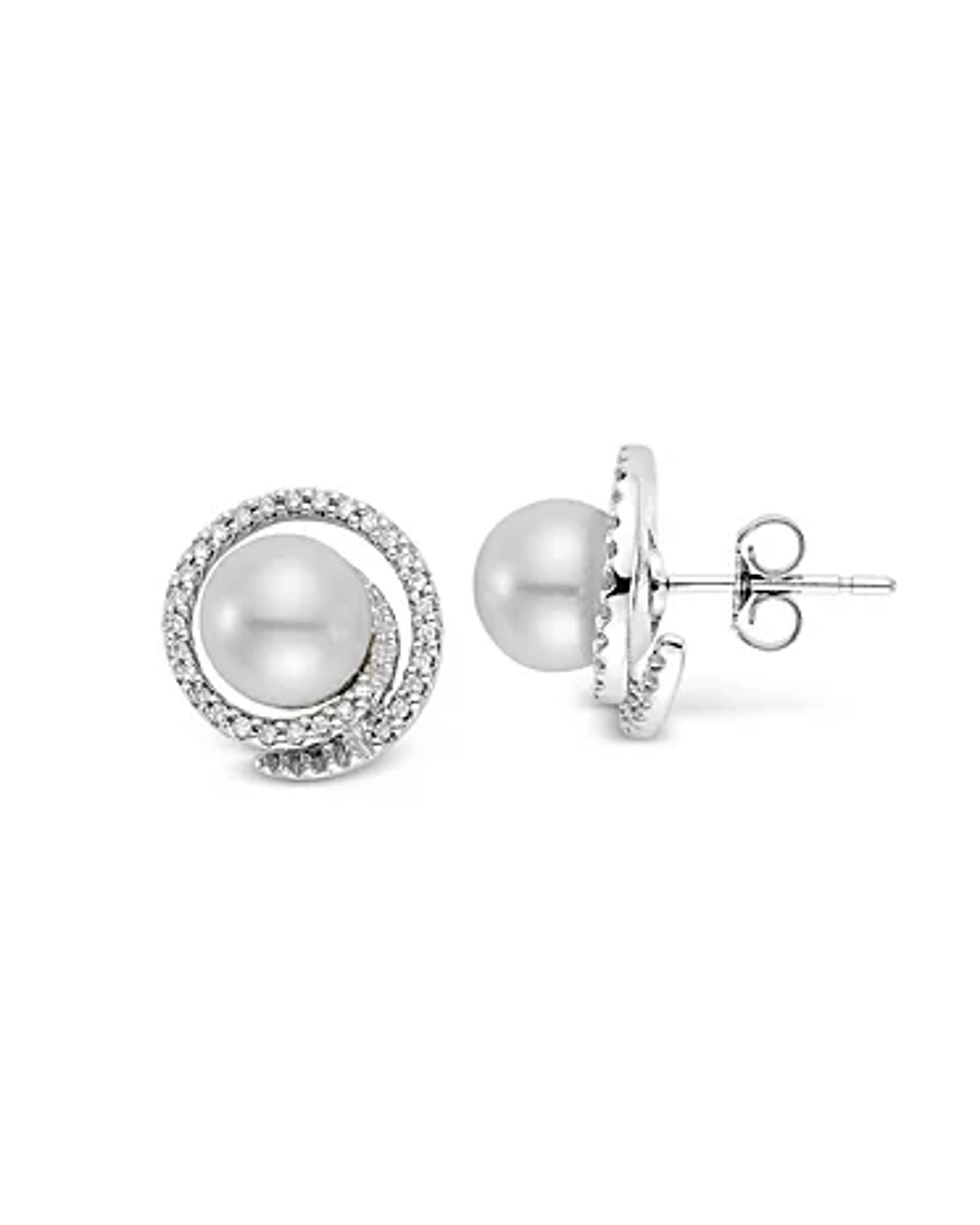 Mastoloni 18K White Gold Cultured Freshwater Pearl & Diamond Spiral Earrings | Bloomingdale's