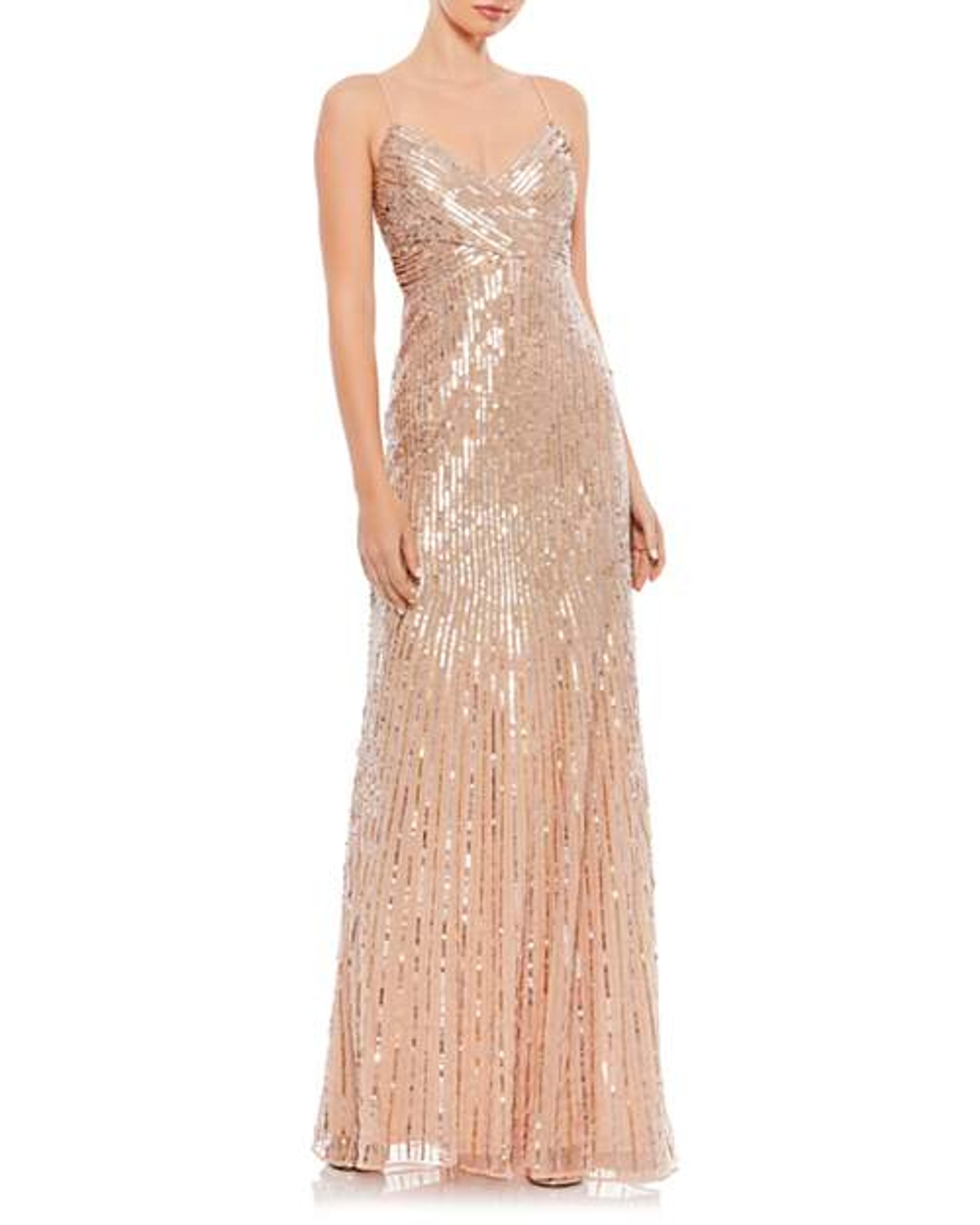Mac Duggal Sequin Crossover Front Spaghetti Strap Gown 
