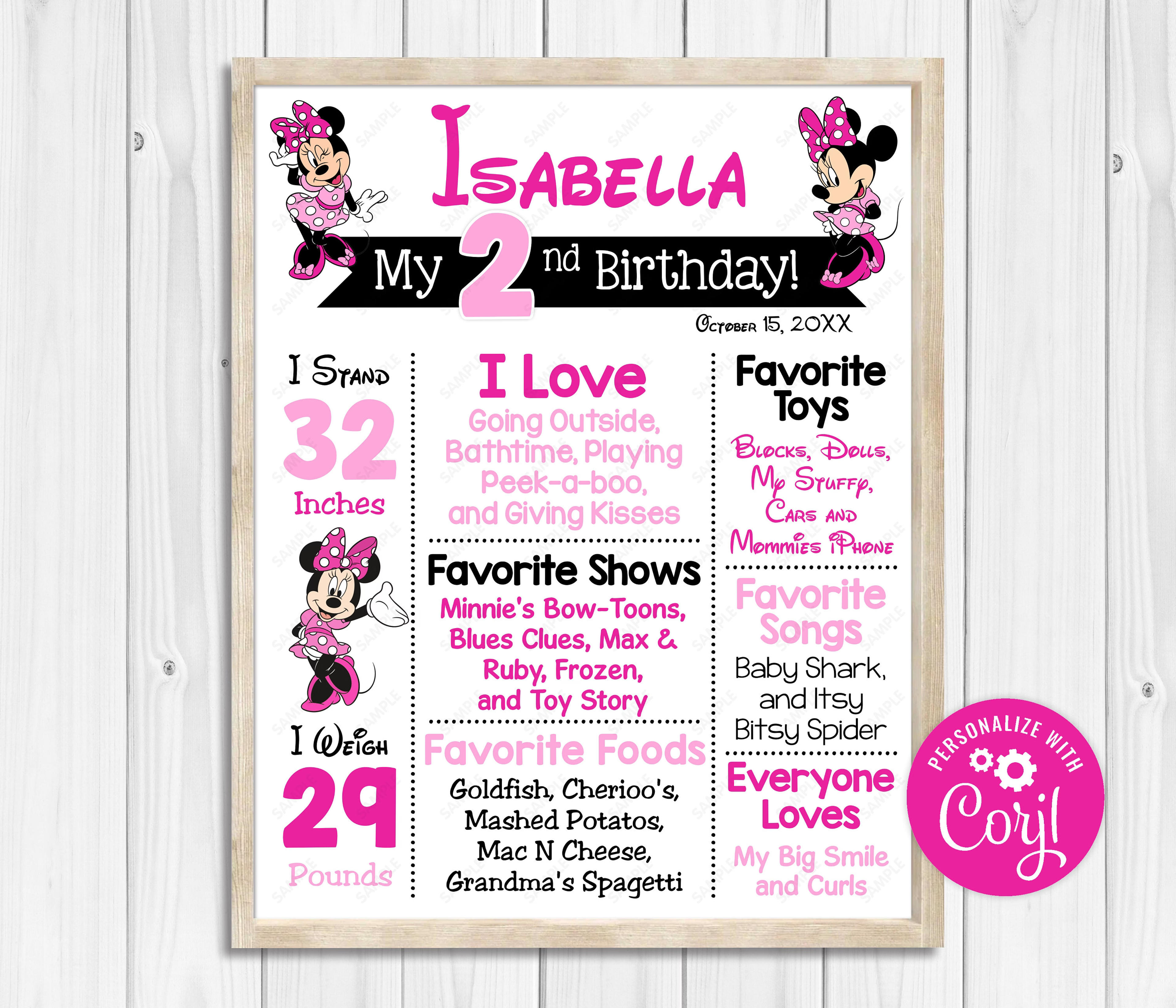 Any Age Editable Minnie Mouse Milestone Poster Printable 24x36