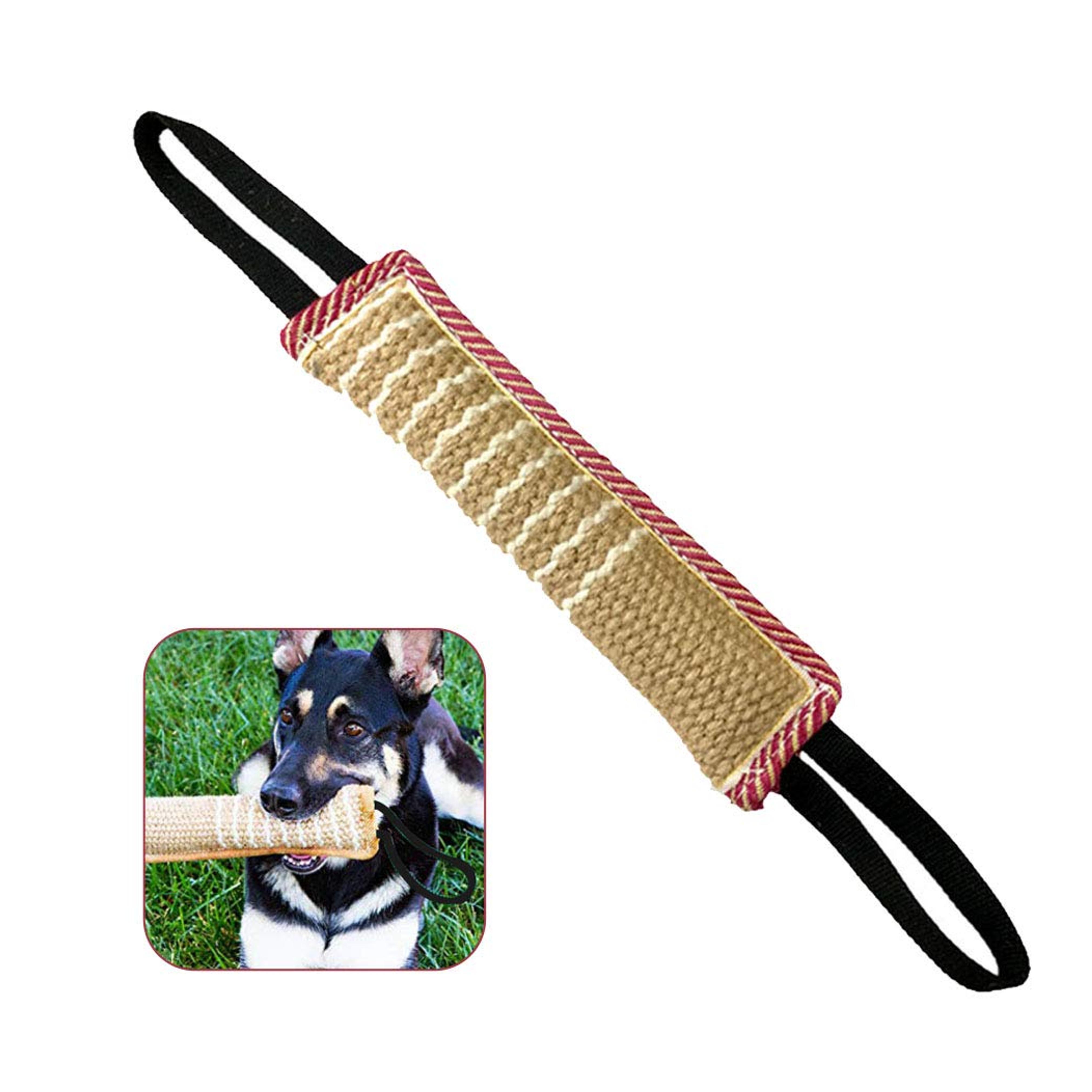 Dog Tug Toy, Dog Bite Jute Pillow Pull Toy with 2 Strong Handles, Perfect for Tug of War, Puppy Training Interactive Play, Durable Bite Training Toys for Medium to Large Dogs (Black)