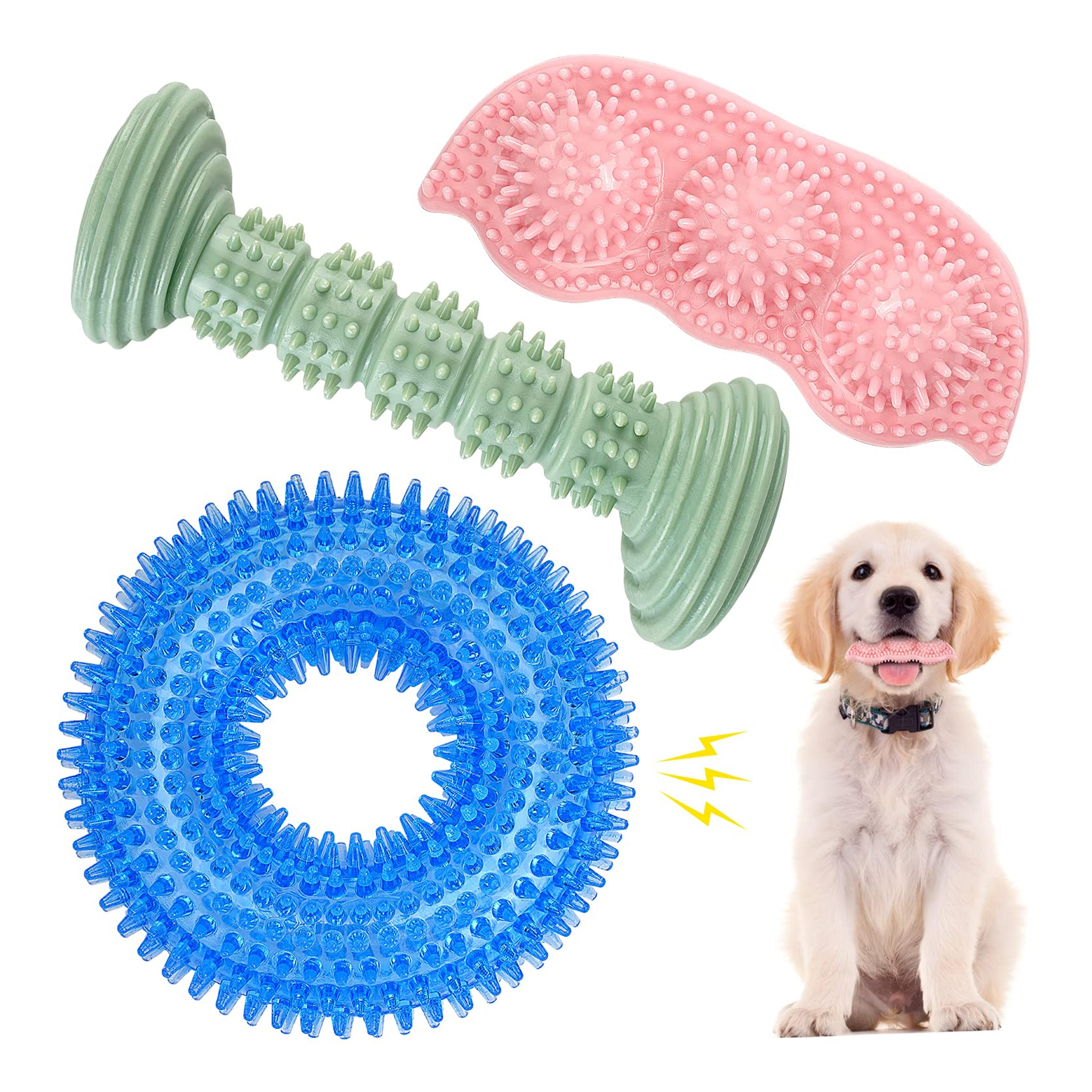 3 Pack Dog Chew Squeaky Toys for Puppy Teething 2-8 Months Puppies Teething Toys for Small and Medium Dog Soft & Durable Dog Chew Toys Cleaning Teeth and Protects Oral Health