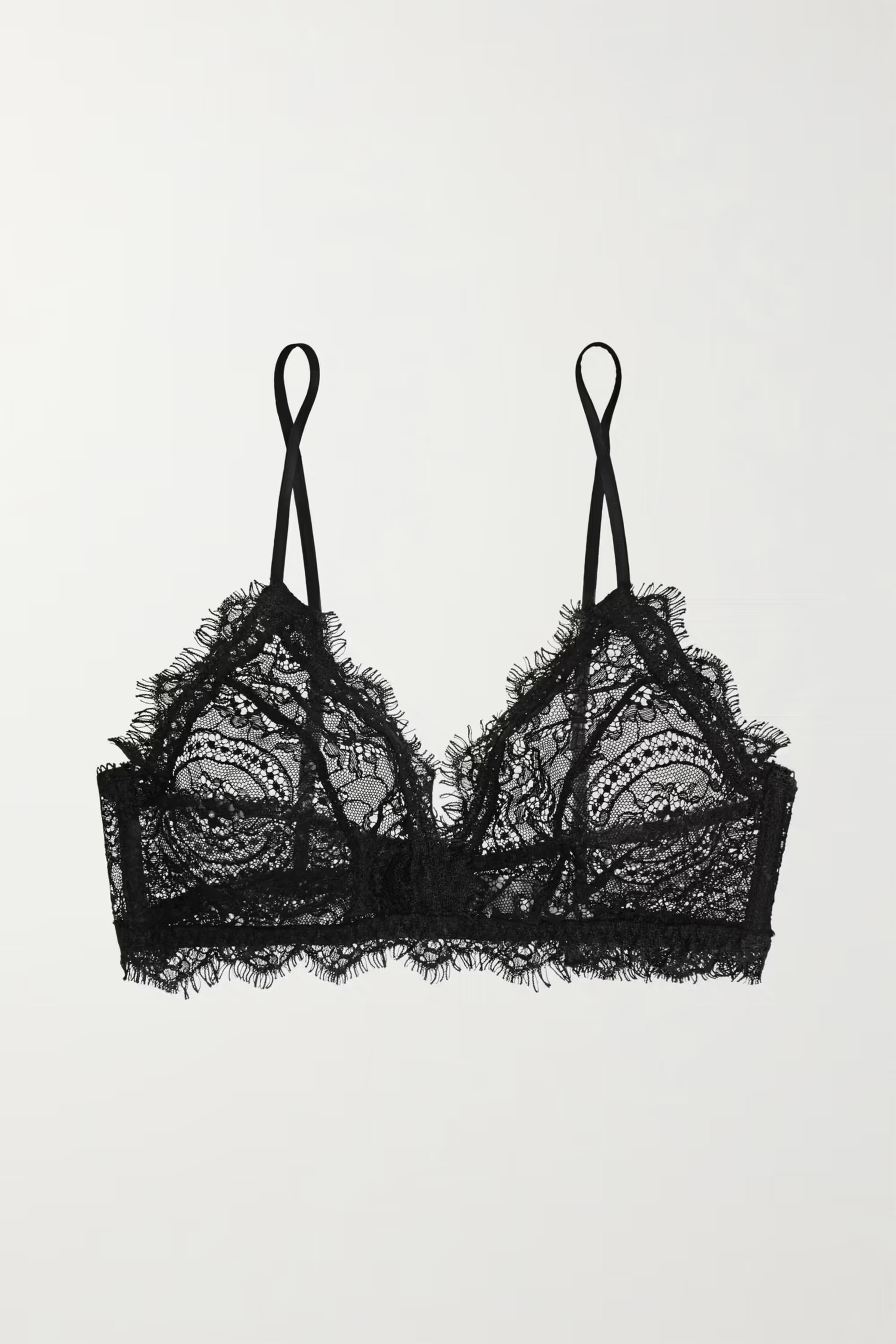 Black Stretch-lace soft-cup triangle bra | ANINE BING | NET-A-PORTER