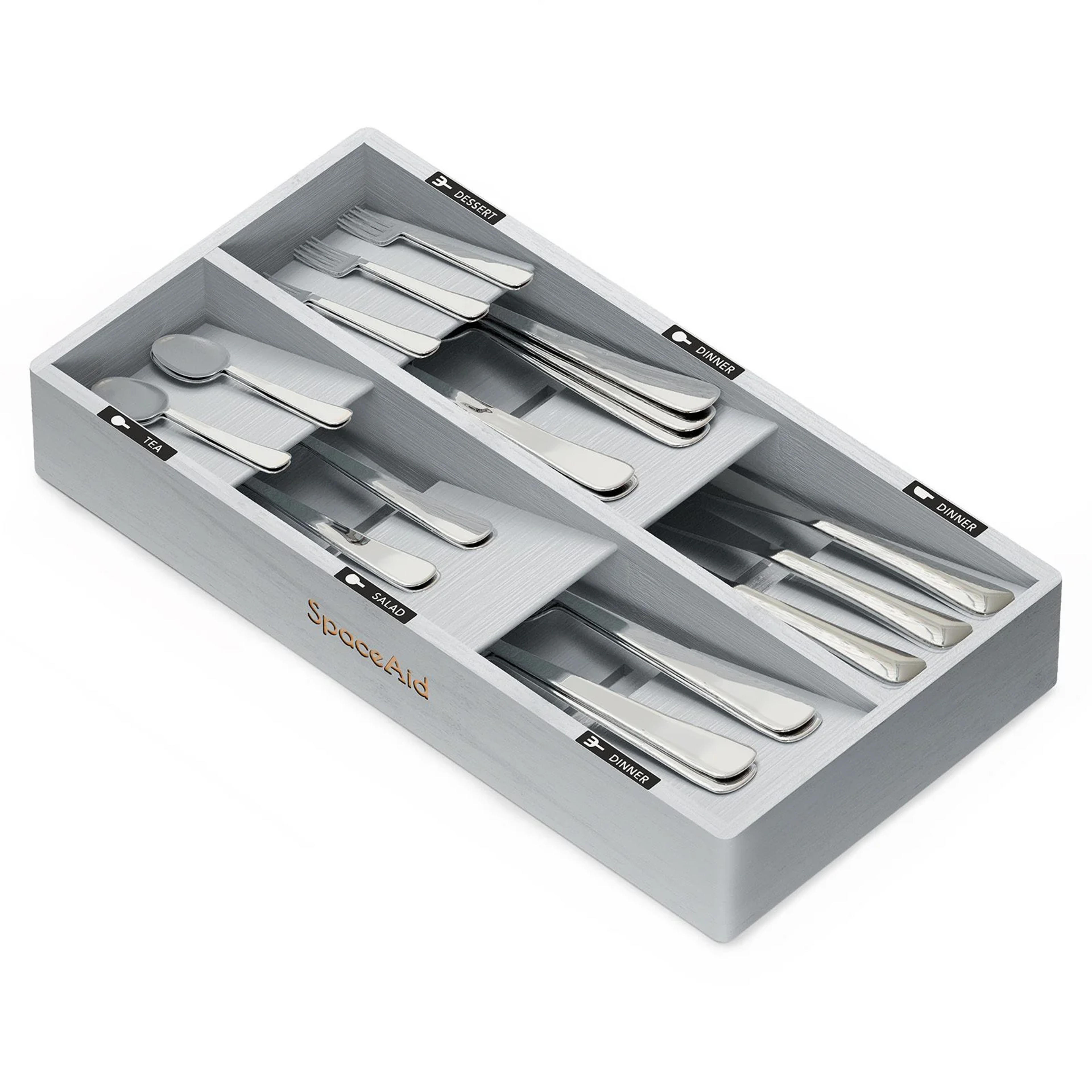 SpaceAid Bamboo Silverware Organizer for Kitchen Drawer, 6 Slots, Gray