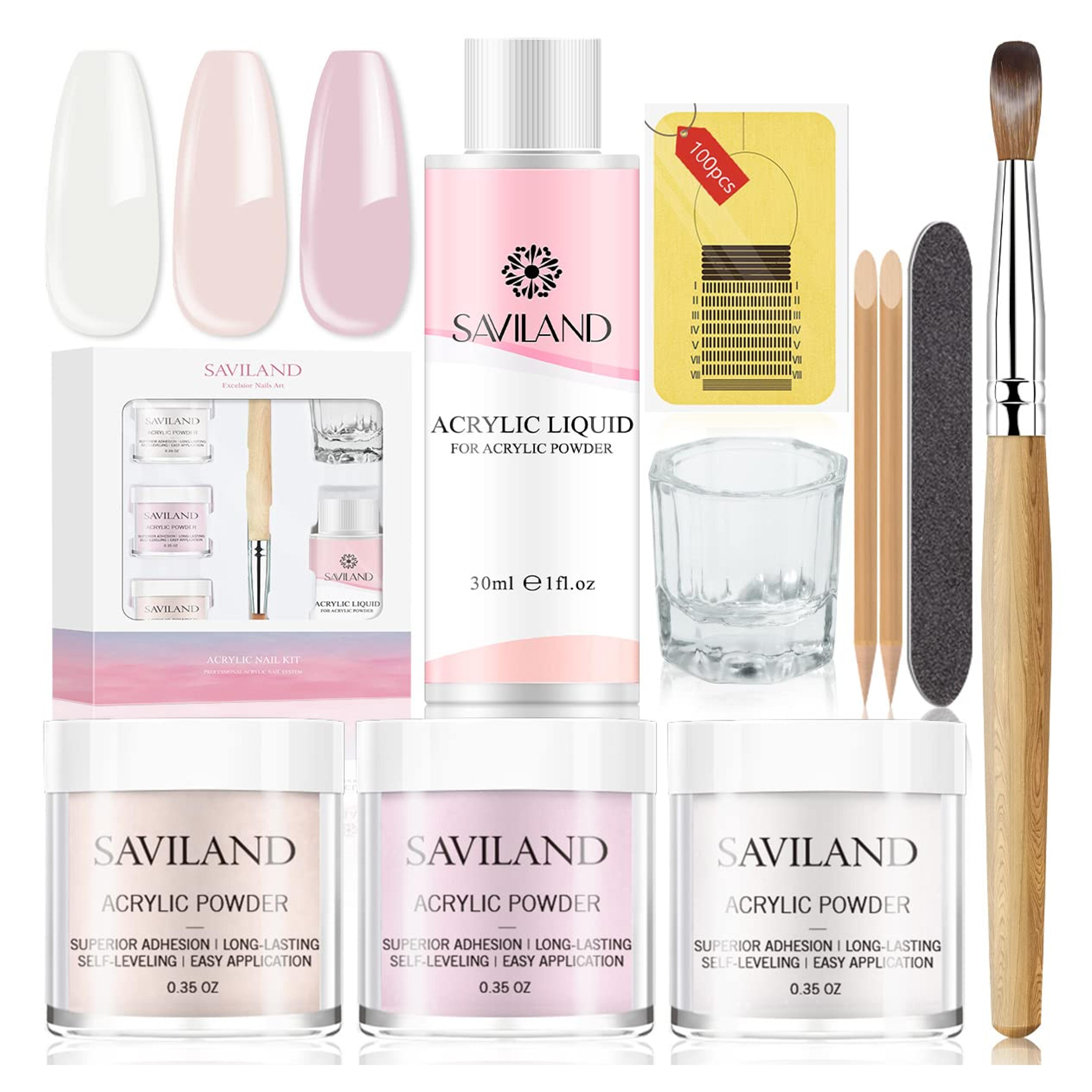 Amazon.com: Saviland Acrylic Nail Kit - Acrylic Powder and Liquid Set Clear, Nude, Pink Acrylic Nail Kit for Professional Acrylic Nails Extension, Beginner Nails Kit Acrylic Set for Nail Art Designs Home DIY : Everything Else