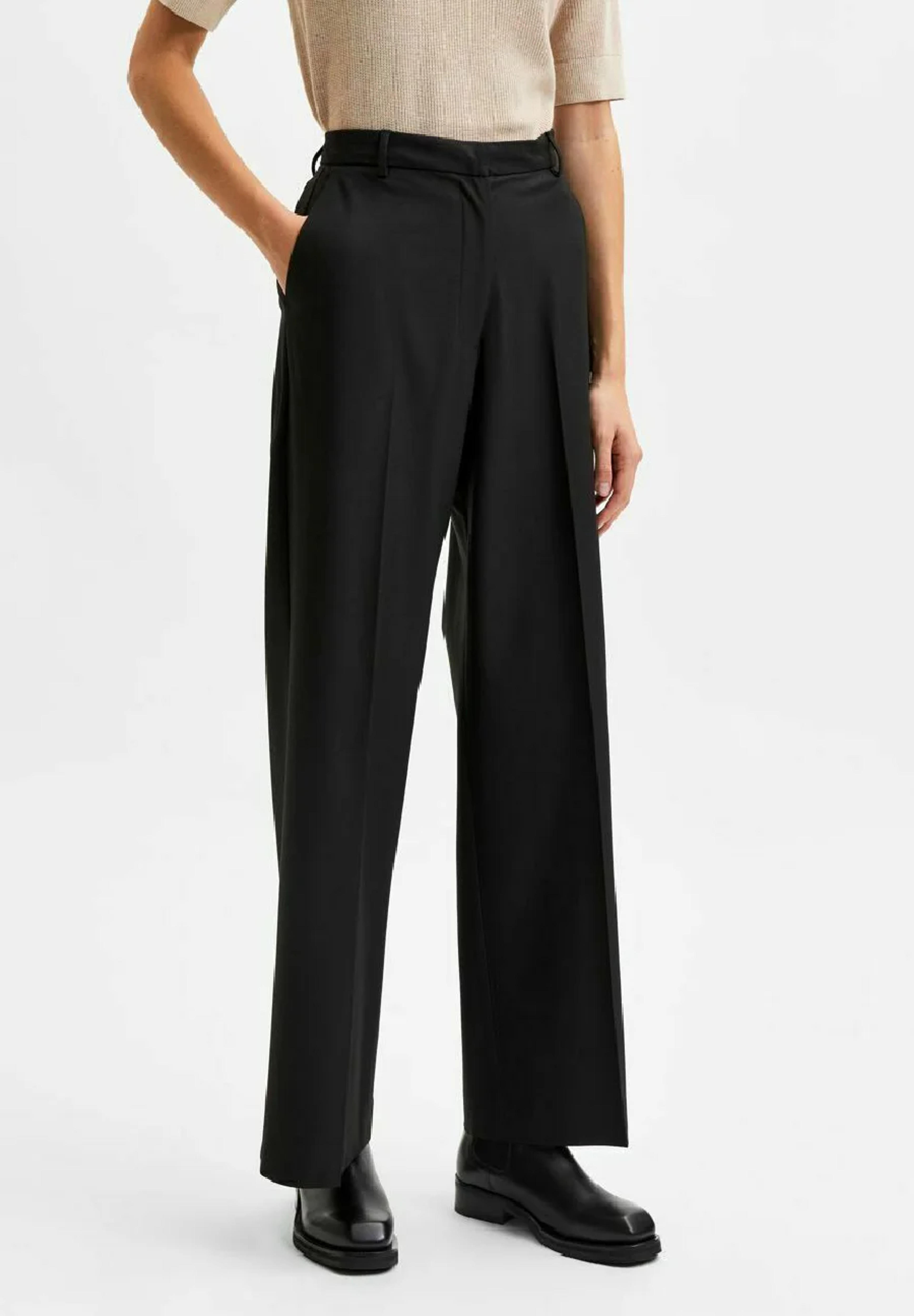 Selected Femme SLFELIANA HW WIDE NOOS - Pantalon classique - black/noir - ZALANDO.FR