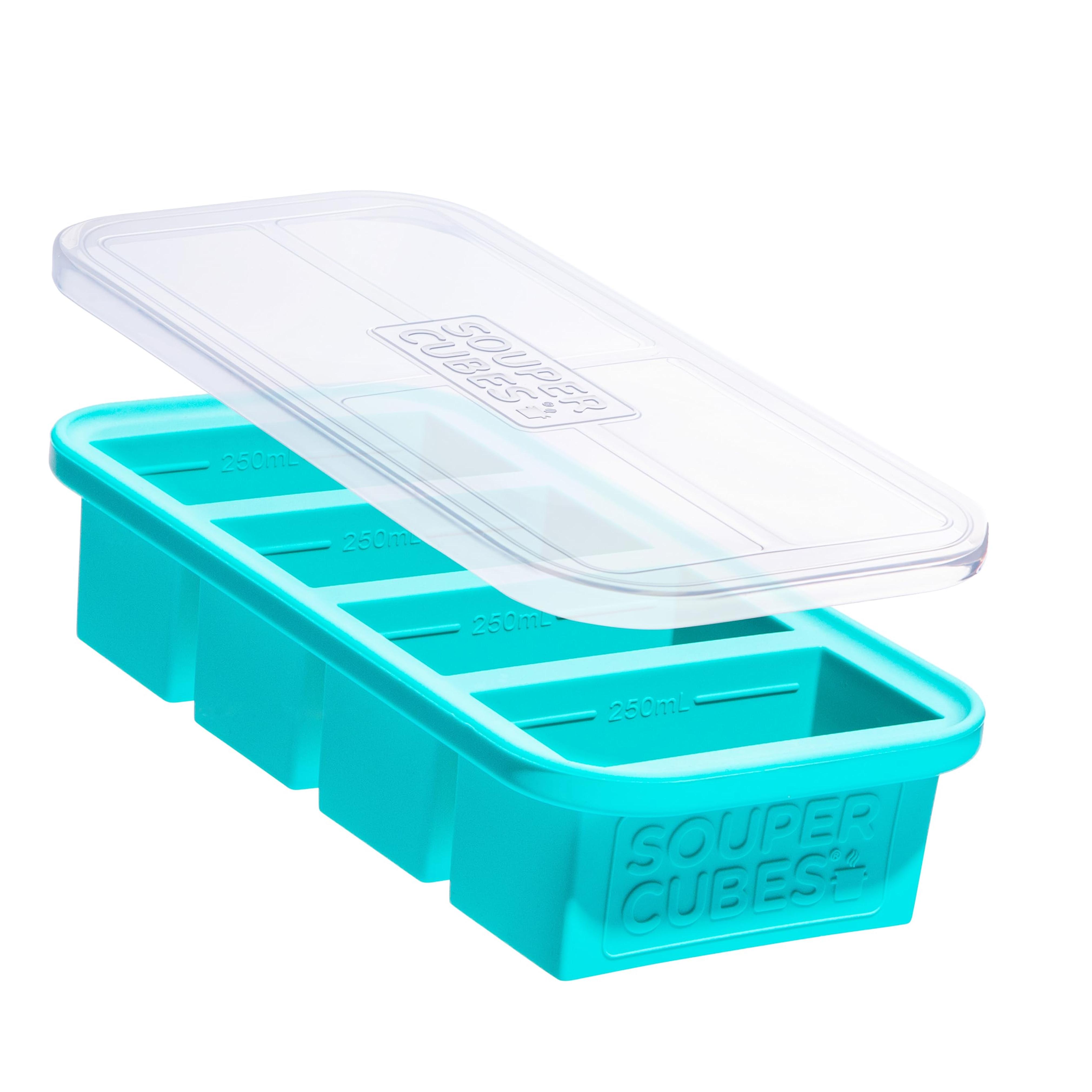 Amazon.com | Souper Cubes 1 Cup Silicone Freezer Tray With Lid - Easy Meal Prep Container and Kitchen Storage Solution - Silicone Molds for Soup and Food Storage - Aqua - 1-Pack: Serving Trays