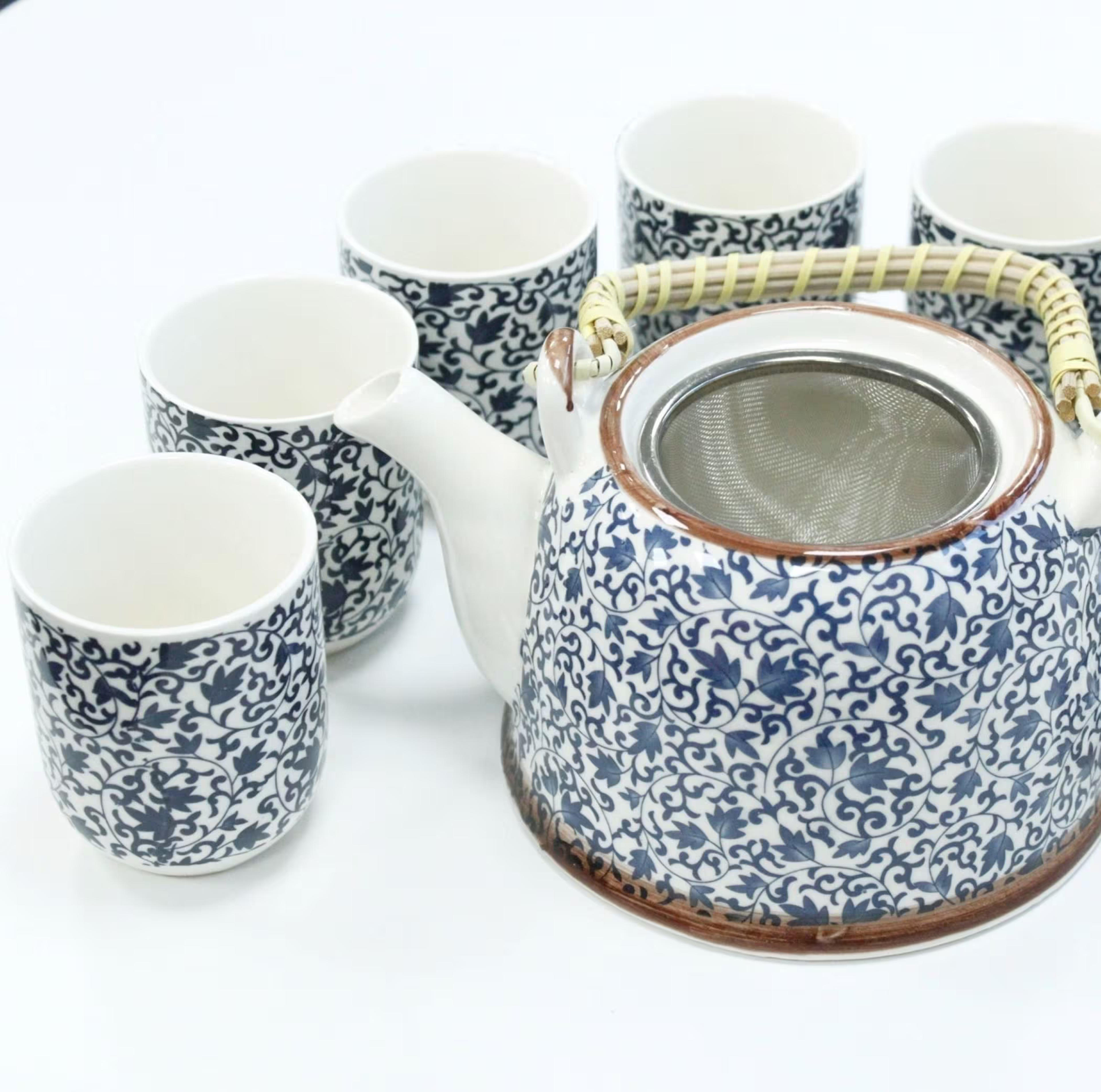 Beautiful Oriental Style Blue Pattern Teapot Set With Infuser & 6 Cups - Etsy