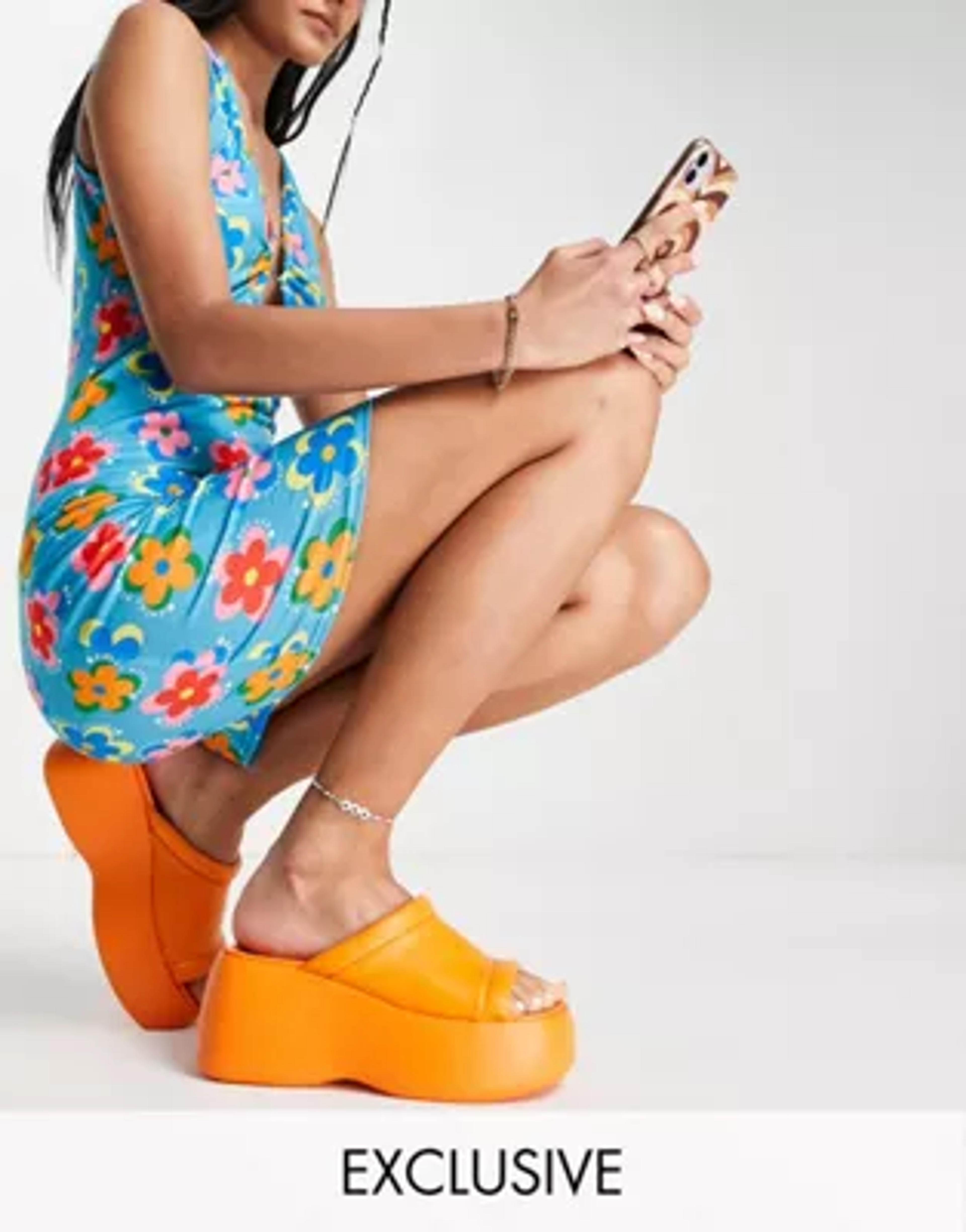 Daisy Street Exclusive chunky sole sandals in orange | ASOS