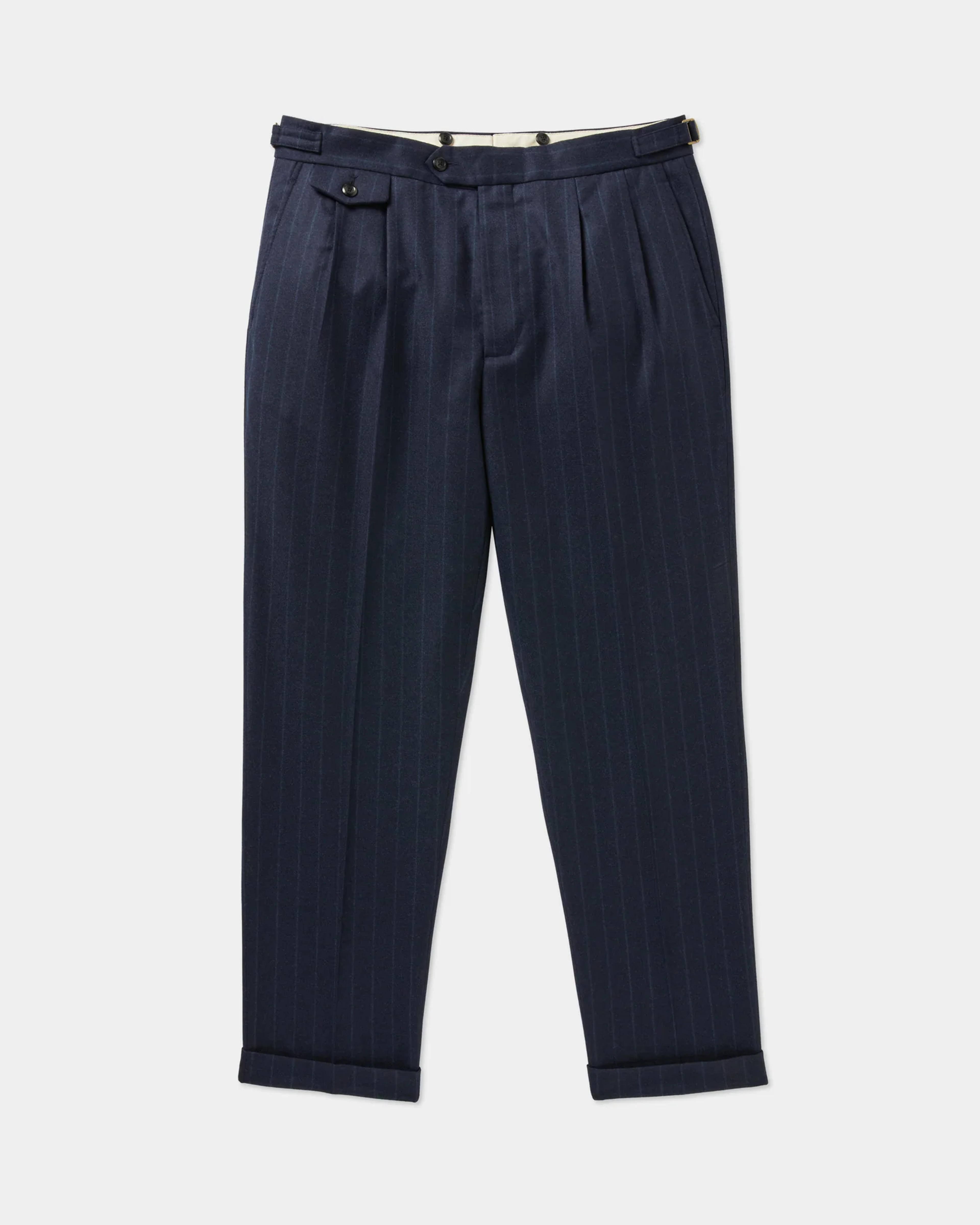 Velasca | Men’s navy blue chalk stripe pants, handmade in Italy