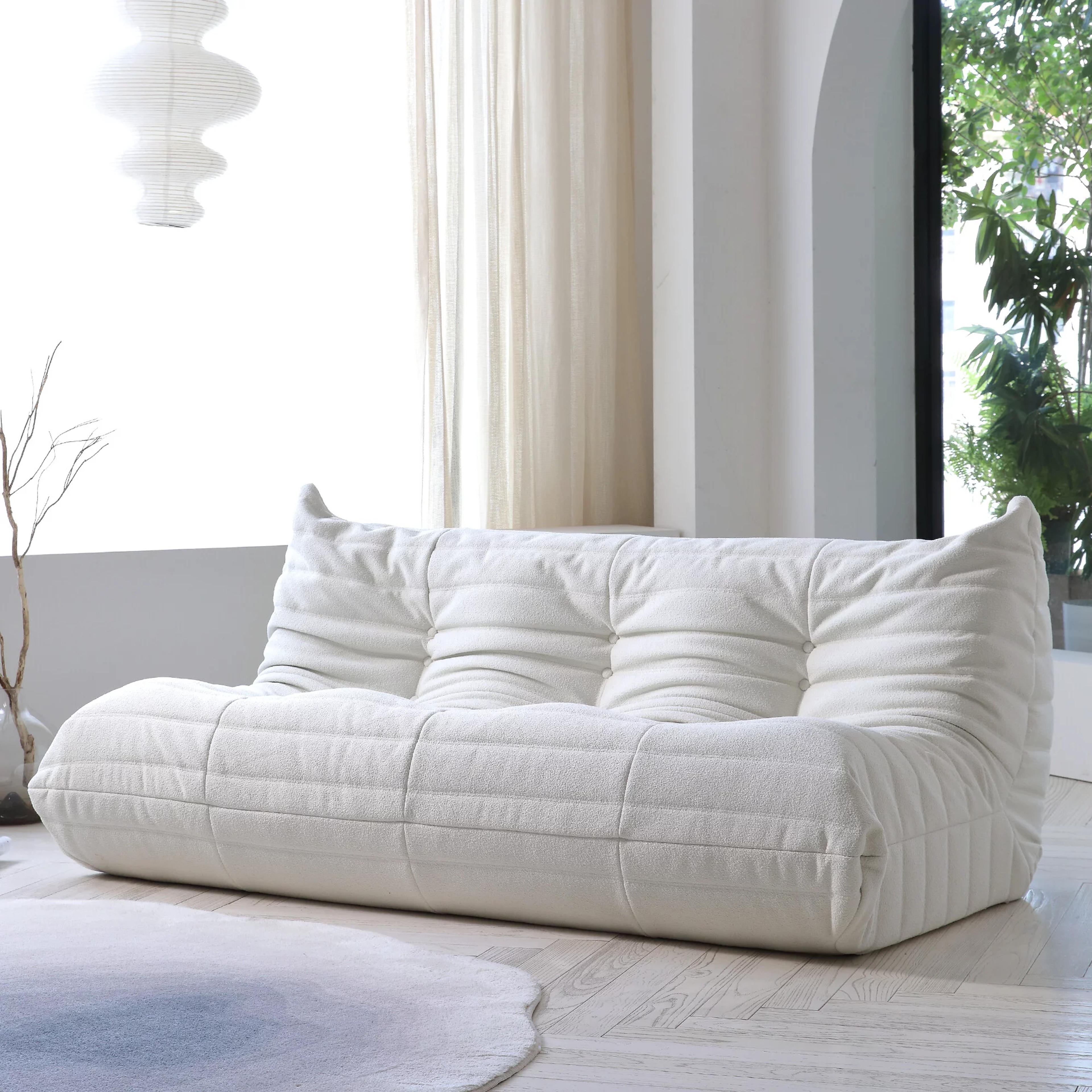 Magic Home Modern Togo Sofa Lazy Sofa Floor Sofa Foam Sofa Bean Bag Chair for Bedroom,Living Room,Apartment and Small Space,Three Seat Sofa,Beige - Walmart.com