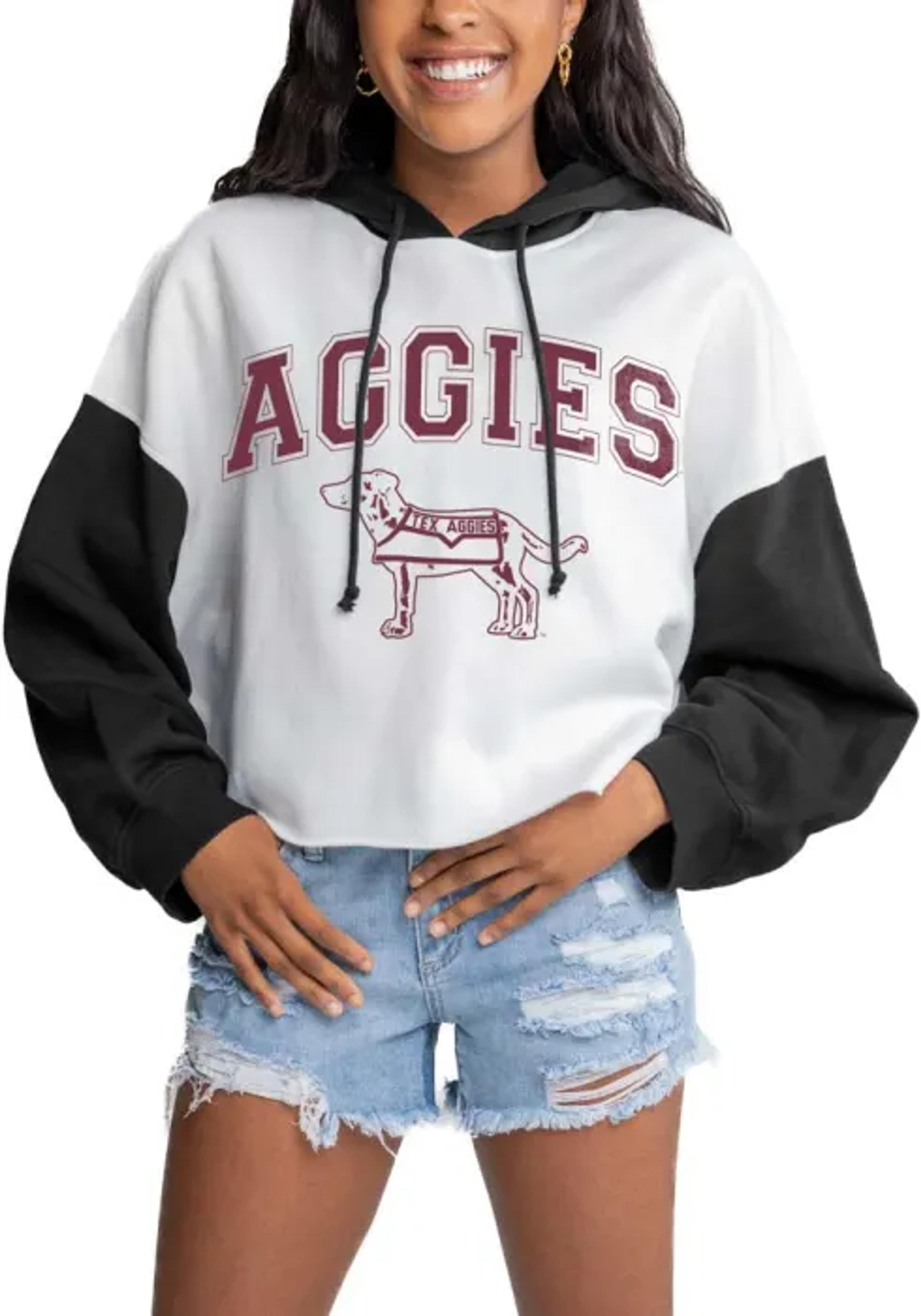 Gameday Couture Texas A&M Aggies Womens Good Time Drop Shoulder Colorblock Crop Hoodie -  White