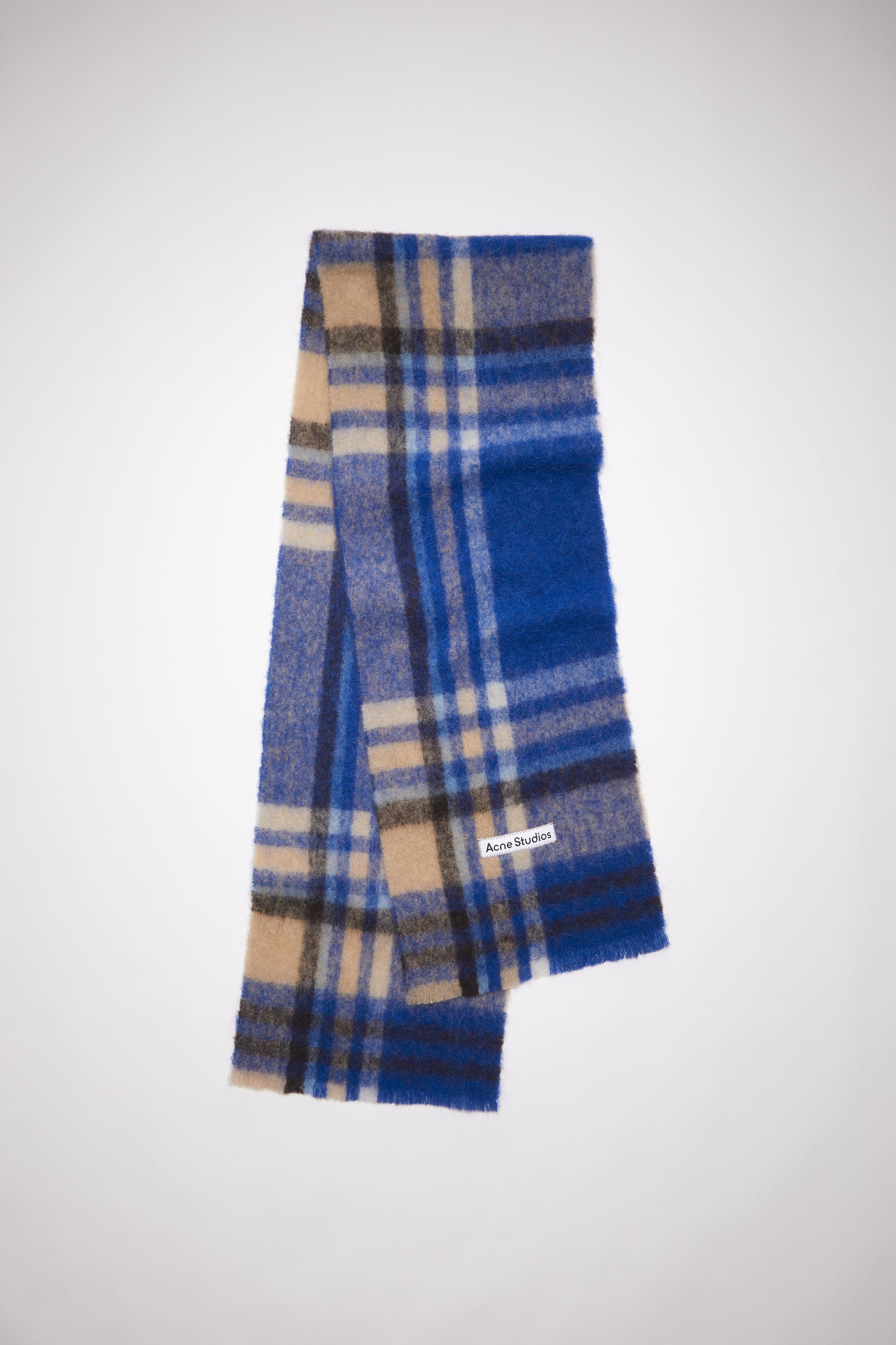 Acne Studios - Checked logo wool scarf - Electric blue/beige