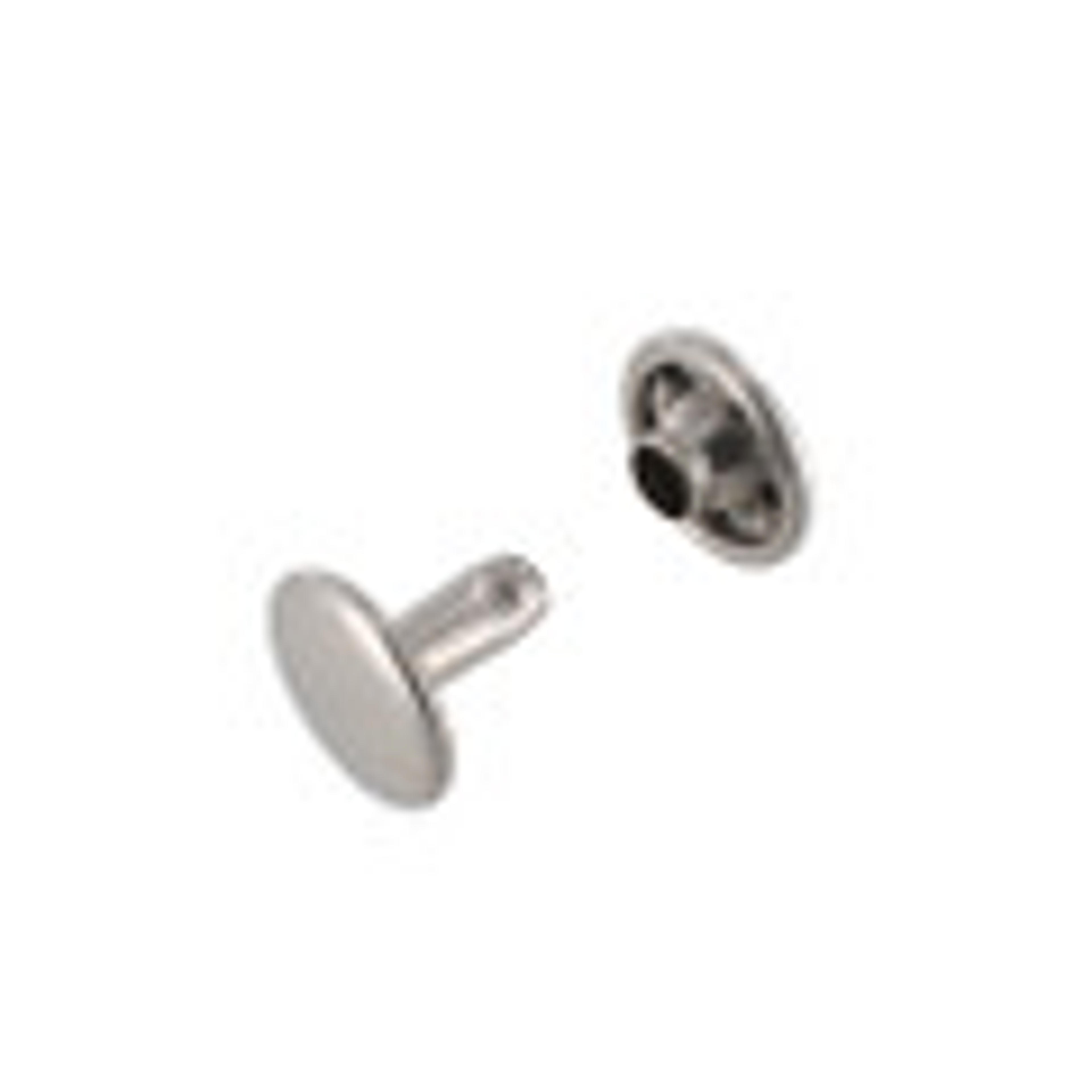 RV1195 Double Cap Rivet, Cap 11mm, Post 9.5mm, Nickel Matte, Solid Brass-LL (100 sets per bag)