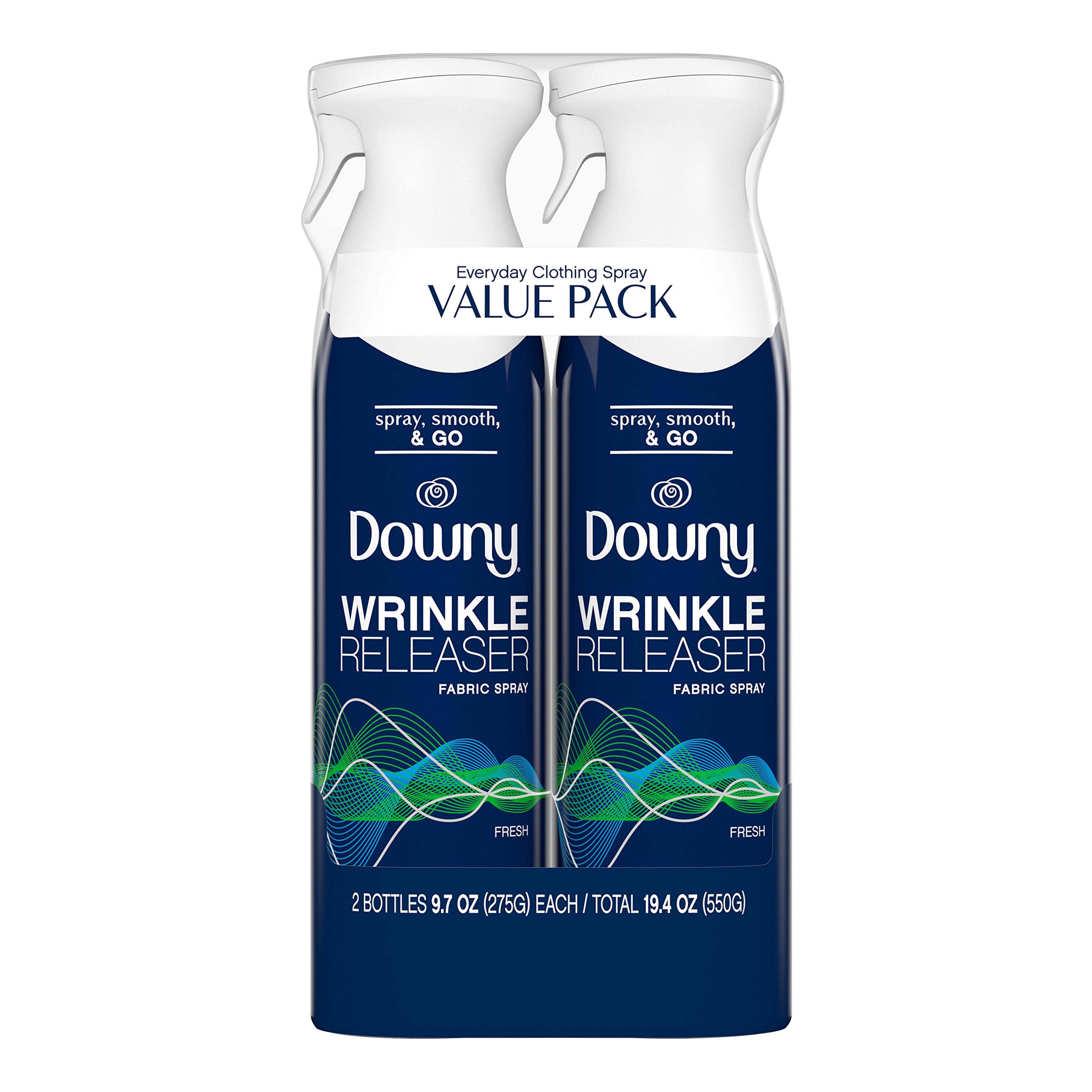 Downy WrinkleGuard Wrinkle Release Fabric Spray, Fresh Scent, 19.4 Total Oz- 2 bottles(pack of 1) - Fabric Refresher, Odor Eliminator & Anti Static