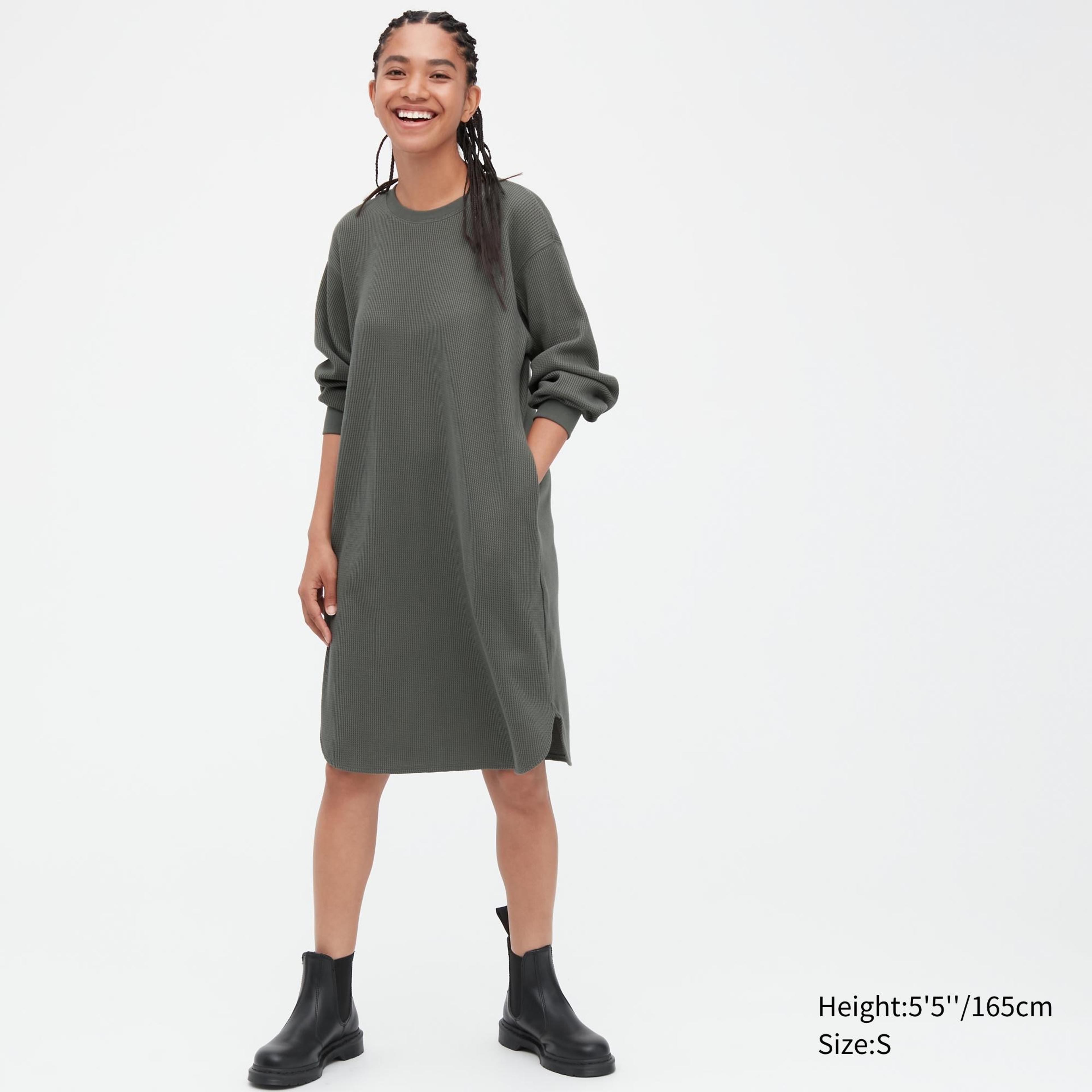 Waffle Crew Neck Long-Sleeve Dress (Women) | UNIQLO US