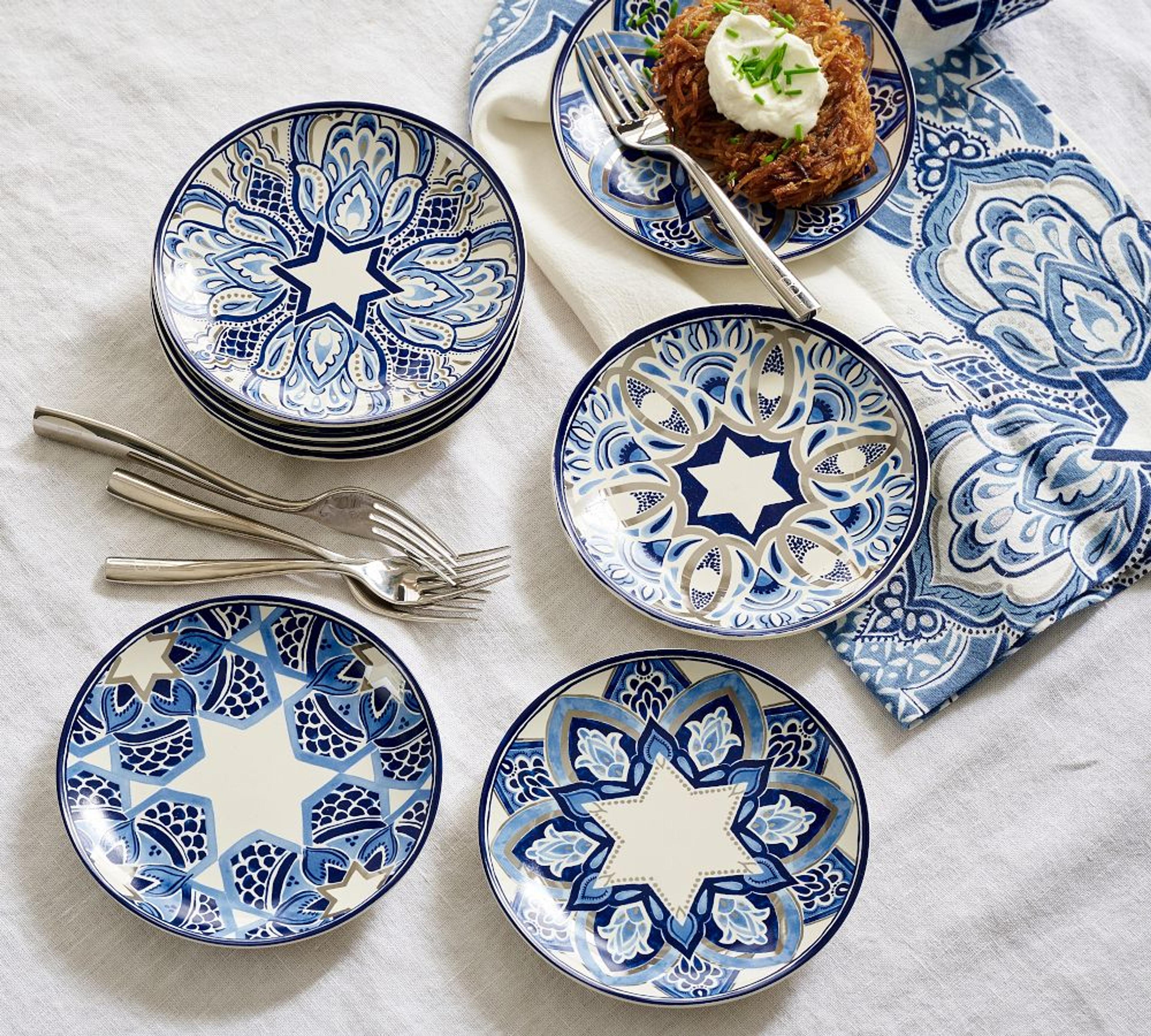 Hanukkah Latke Stoneware Appetizer Plates - Set of 8 | Pottery Barn