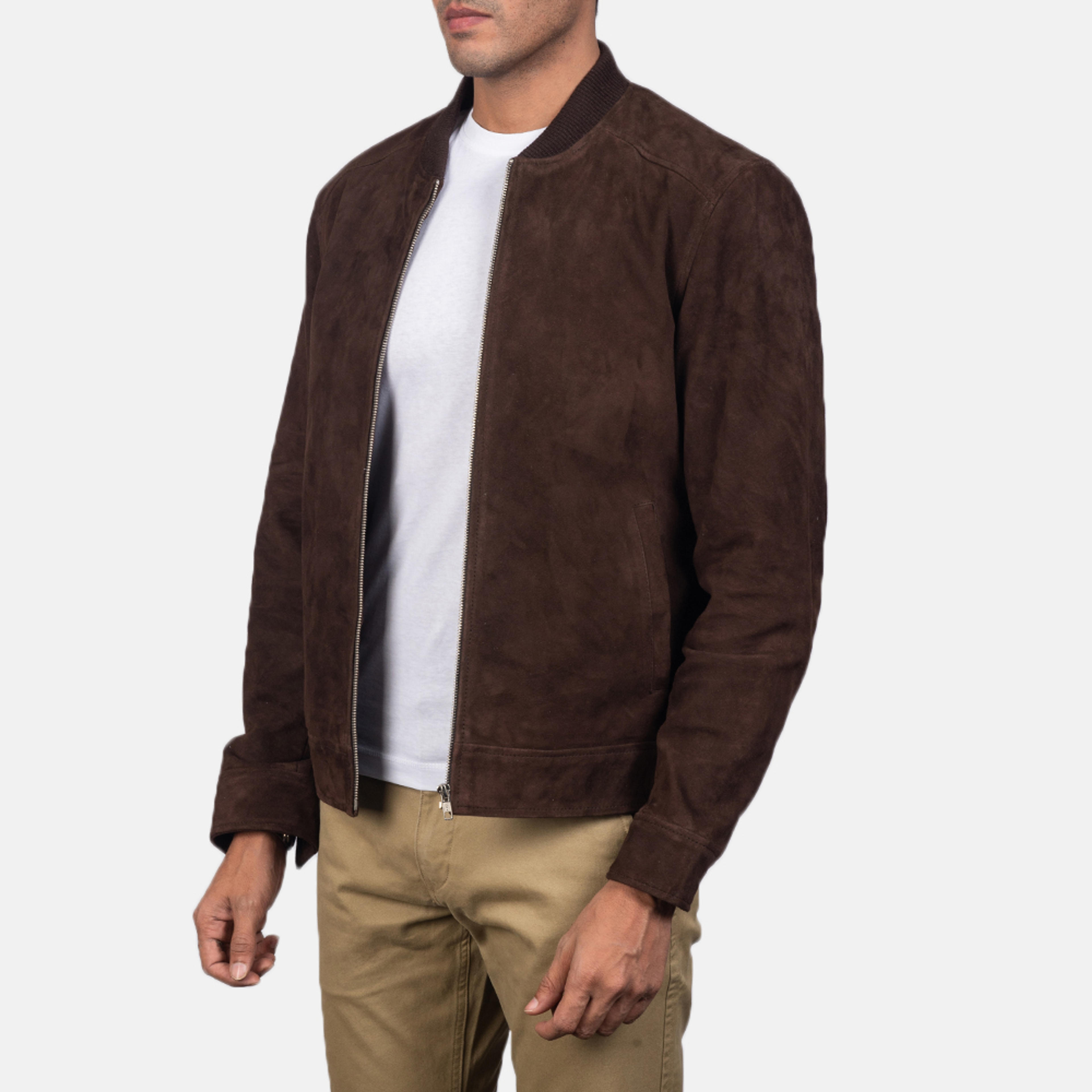 Men's Blain Mocha Brown Suede Bomber Jacket