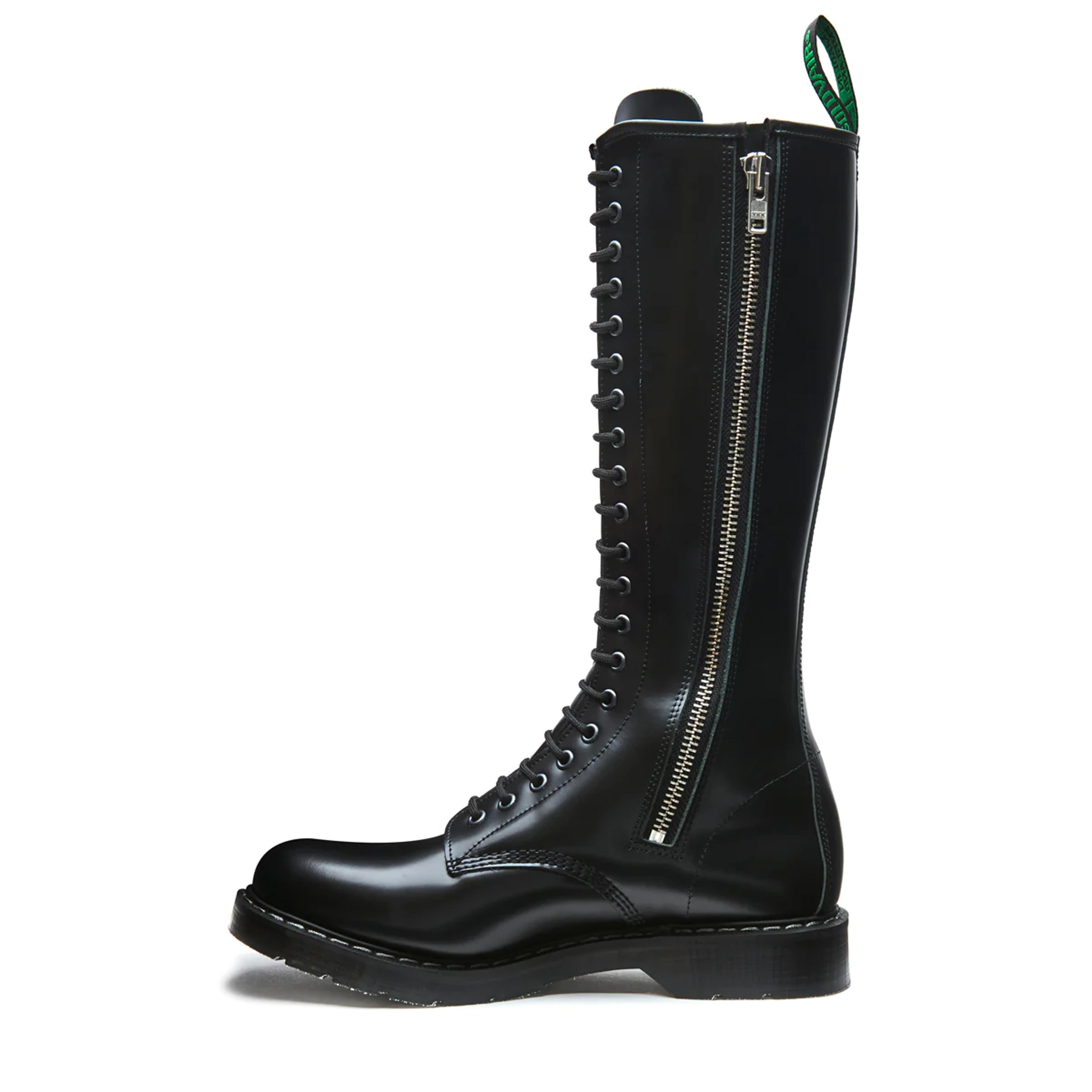 Black Hi-Shine 20 Eye Zip Derby Boot | Solovair | Handmade in England