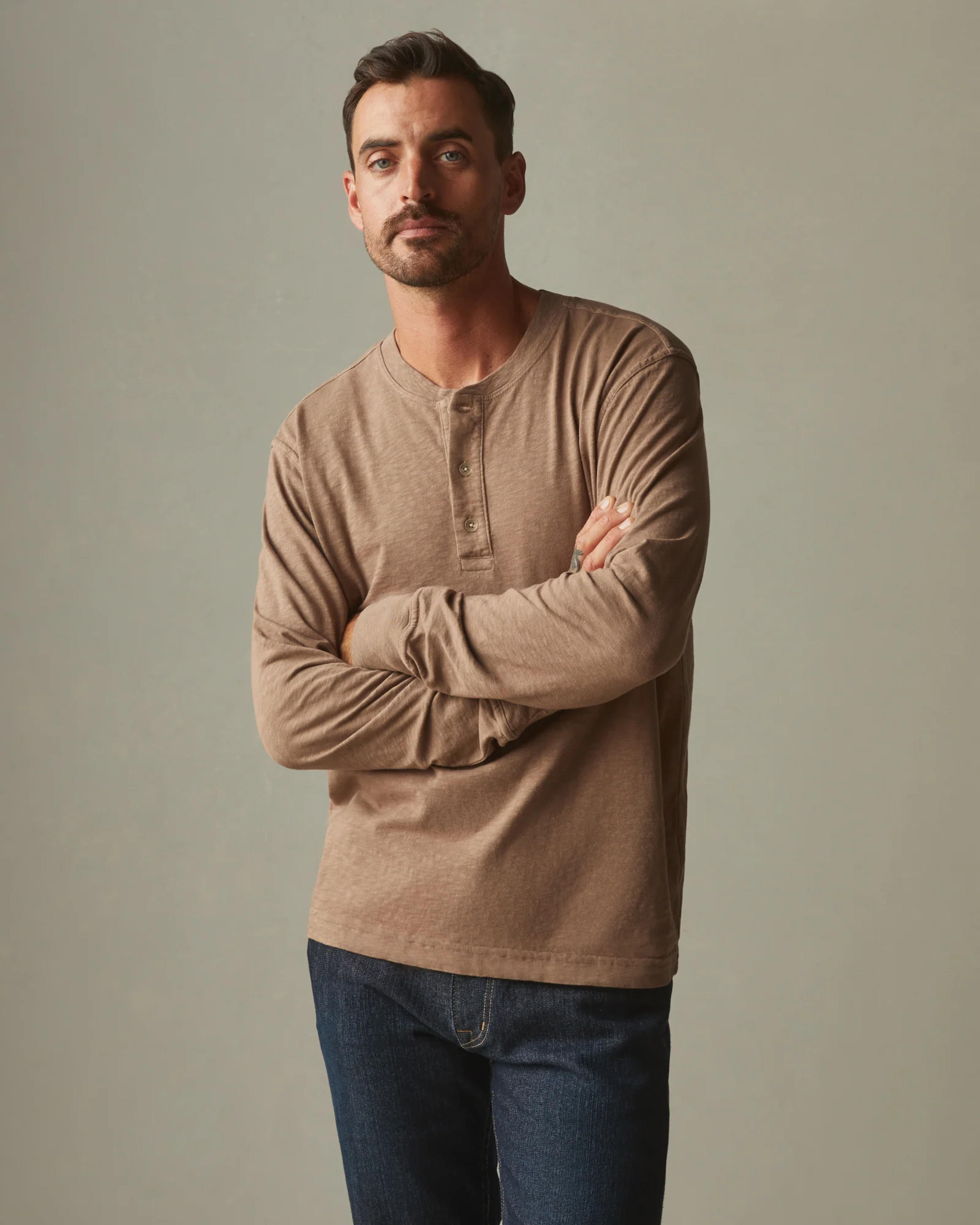 Premium Slub Henley Tee Long Sleeve - Burnt Pepper