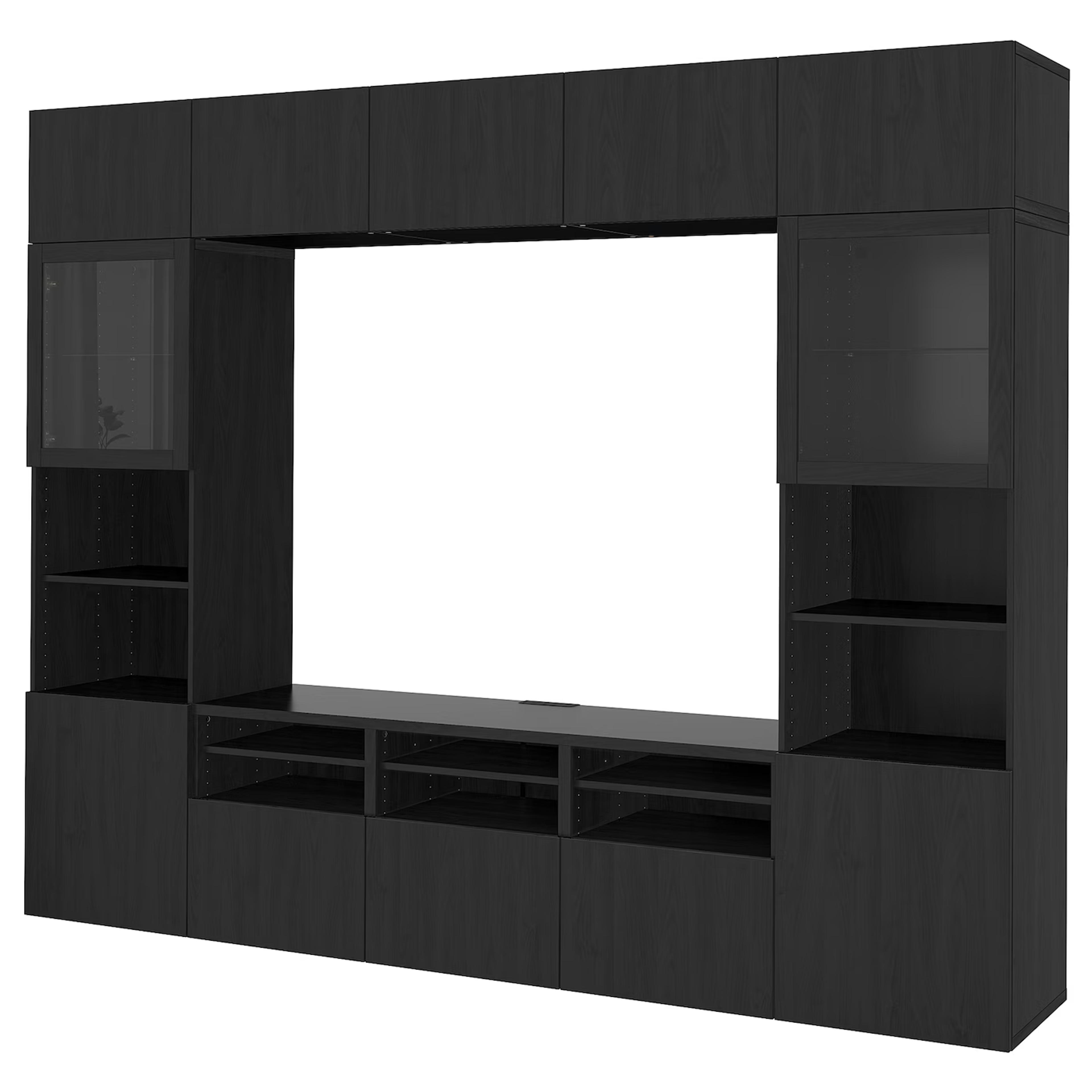 BESTÅ - TV storage combination/glass doors, black-brown/Lappviken black-brown clear glass