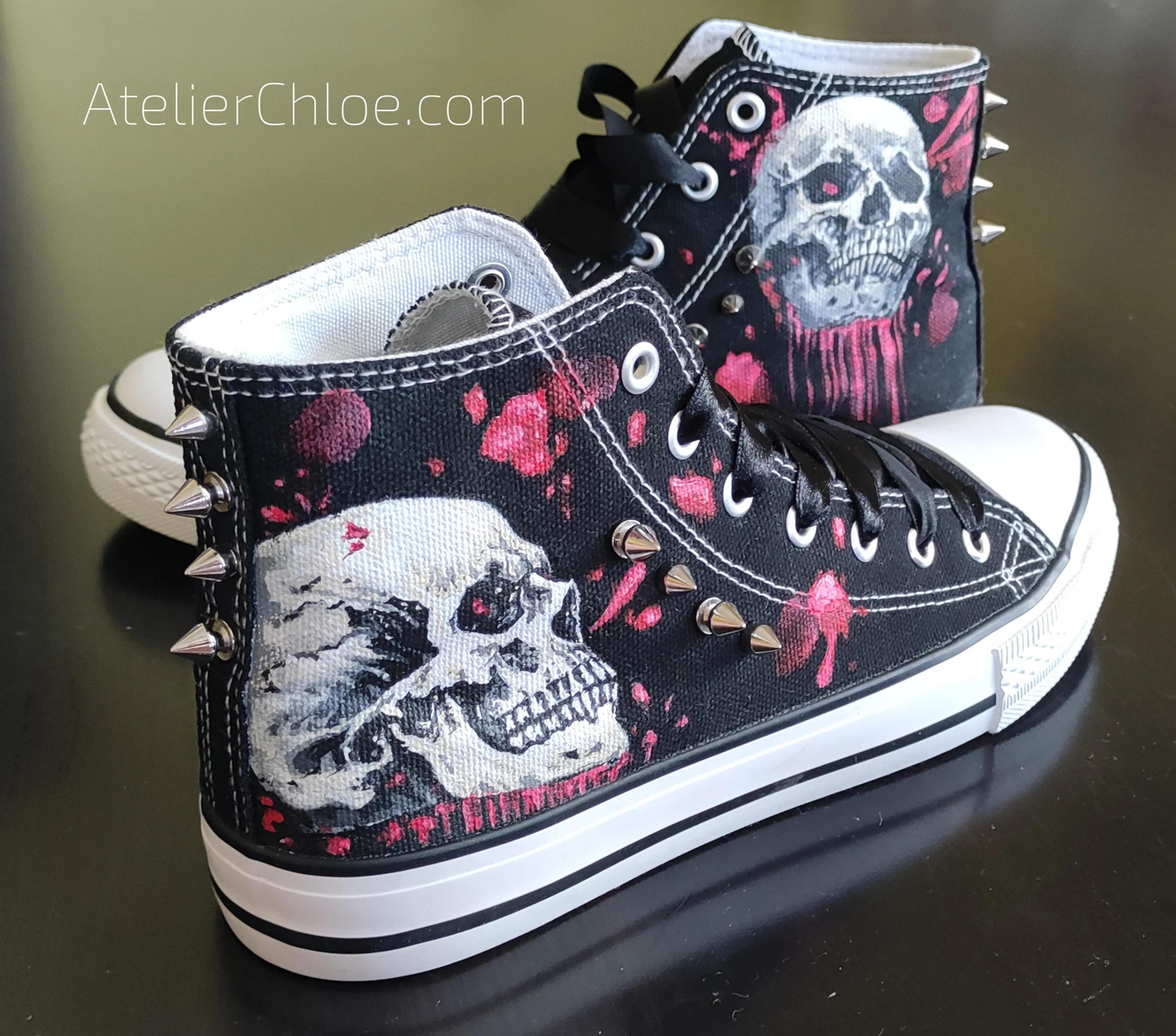 Blood dripping skulls shoes, Studded Converse shoes, spike boots, Punk shoes, Goth style shoes, Rock shoes, Spike shoes, Studded sneakers