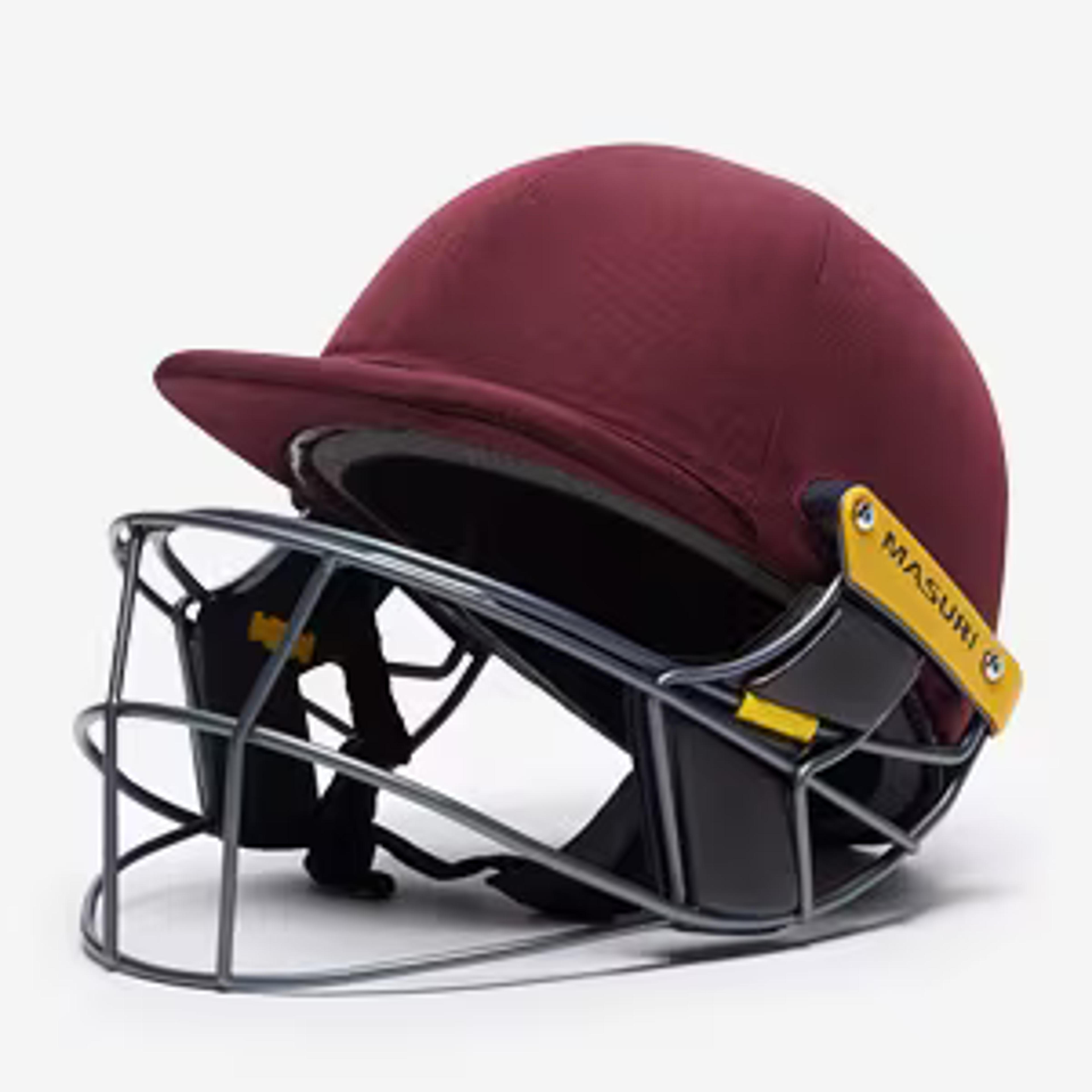 Masuri E Line Steel Helmet - Maroon - Batting Equipment | Pro:Direct Soccer