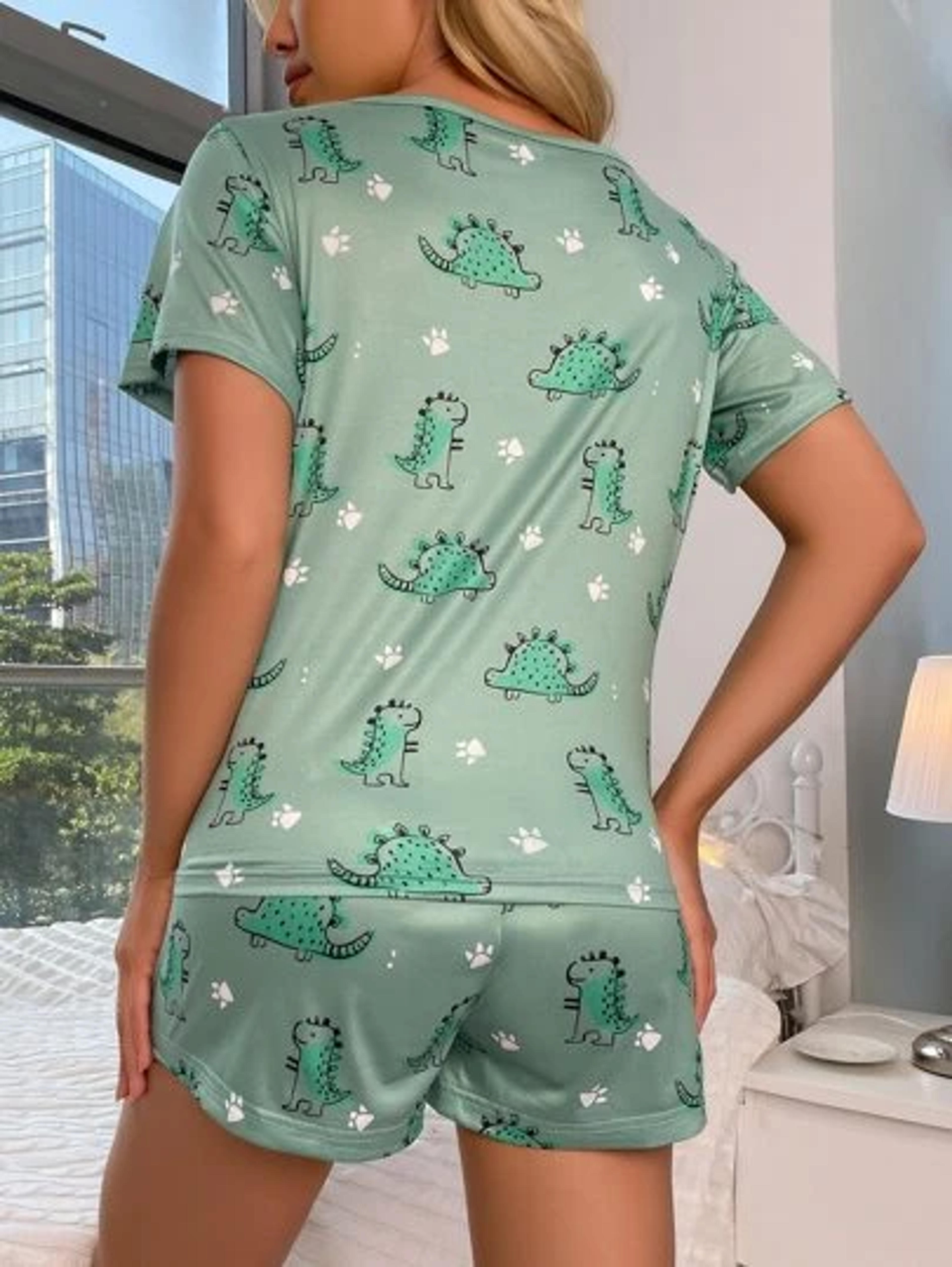 Dinosaur Print Pyjama Set With Eye Mask | SHEIN UK