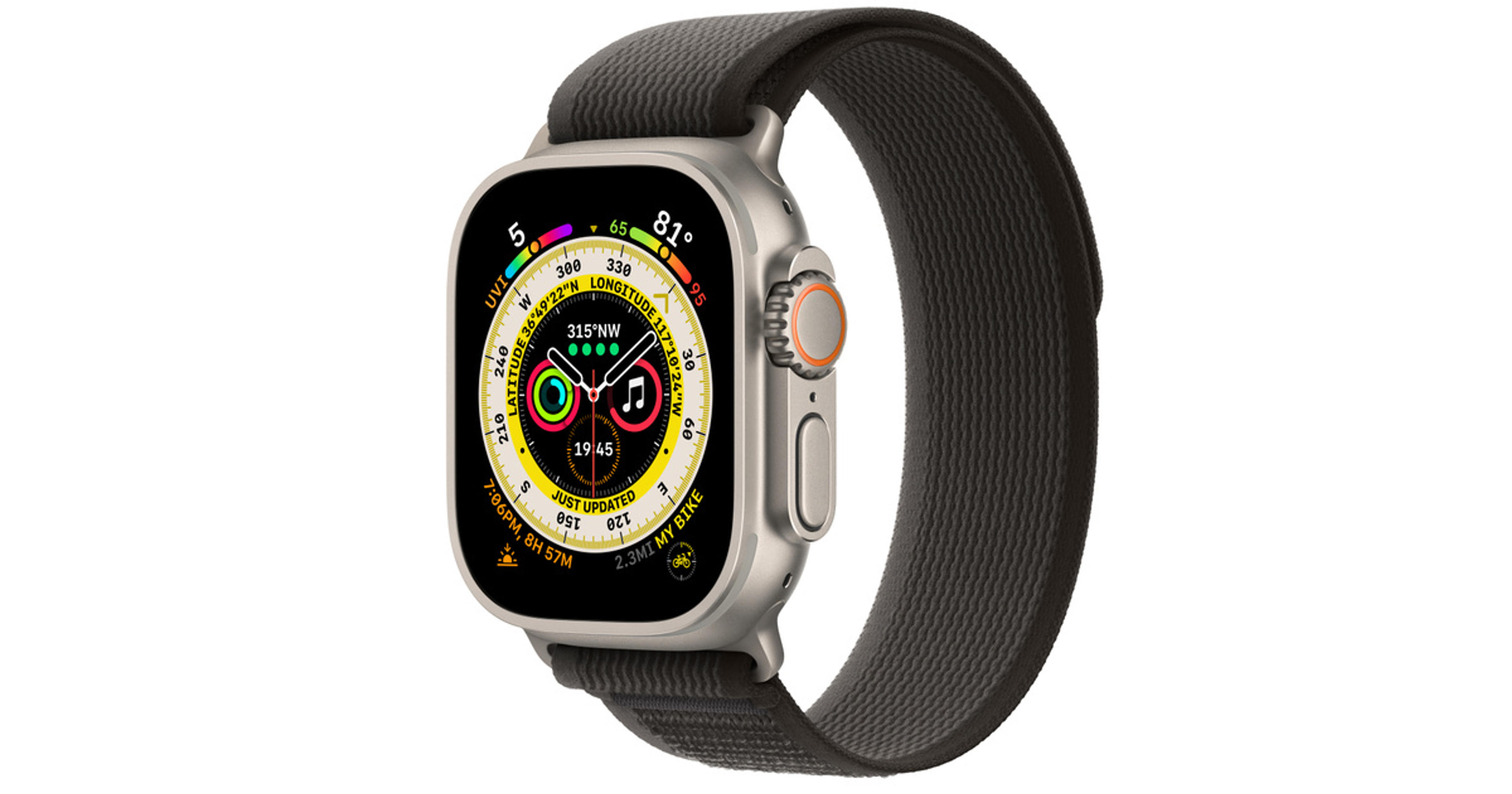 Apple Watch Ultra GPS + Cellular, 49mm Titanium Case with Black/Gray Trail Loop - S/M