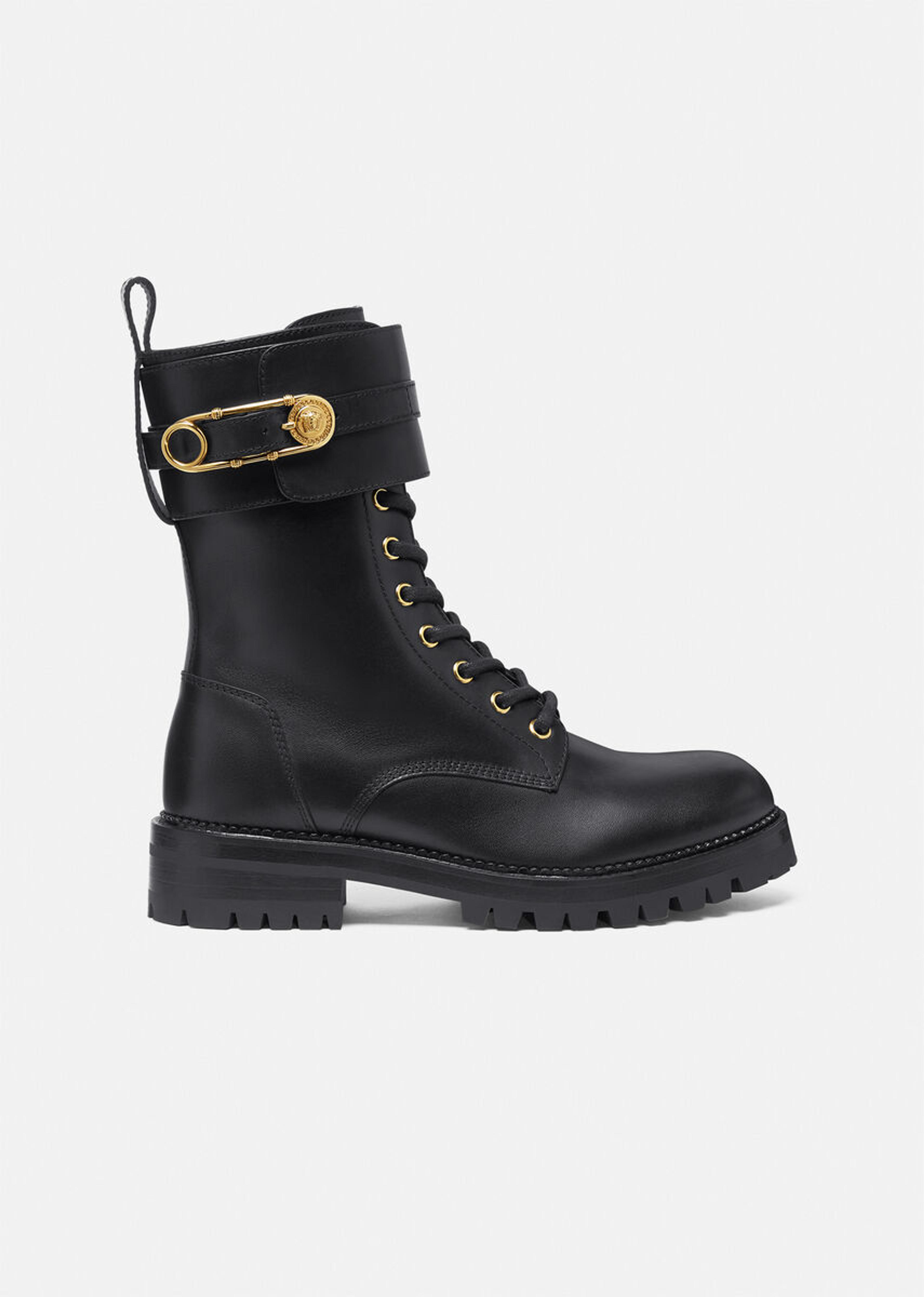 Versace Safety Pin Leather Boots for Women | US Online Store