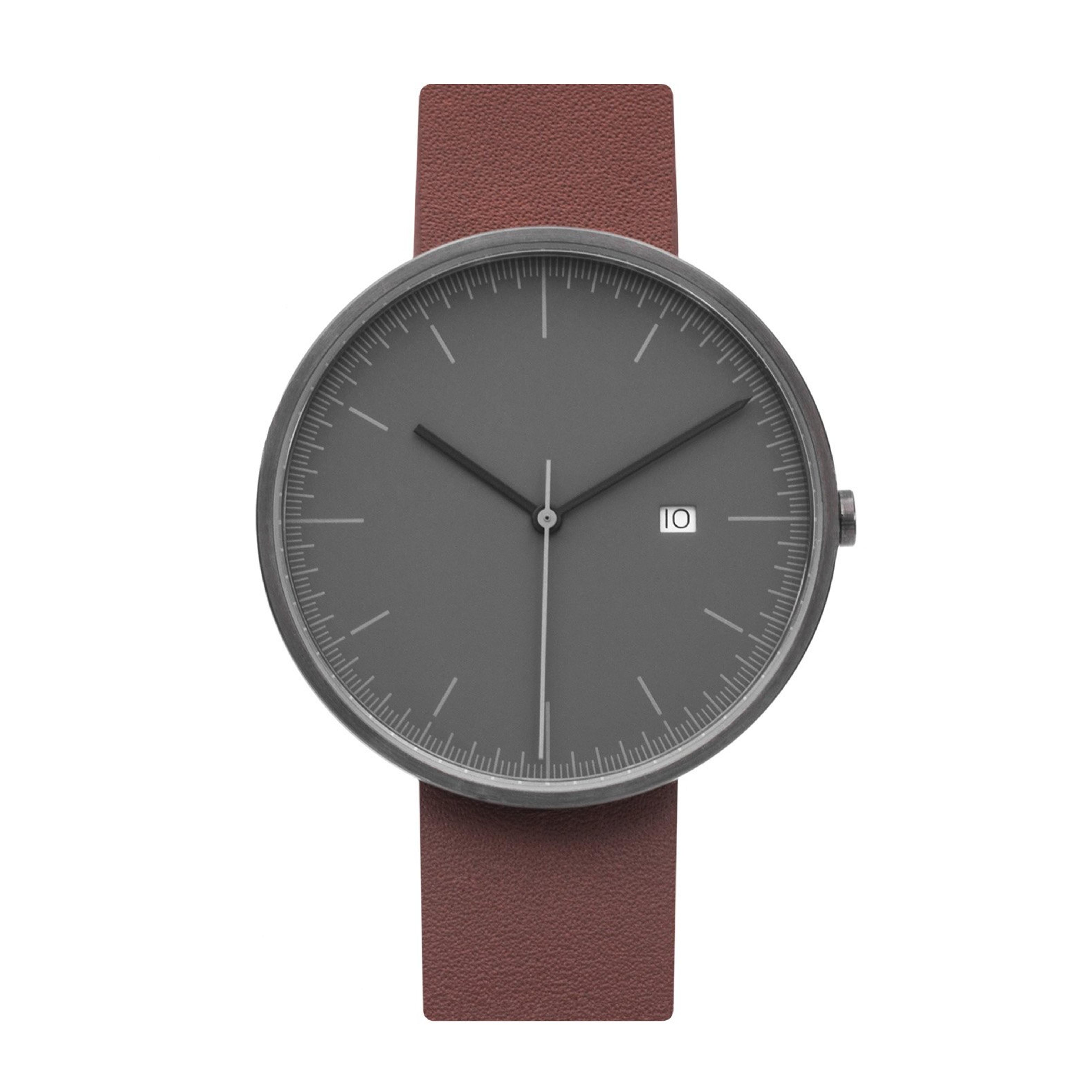 BIJOUONE B202 Series Men's Grey Dial Stainless Steel Swiss Quartz Calendar Brown Leather Watch