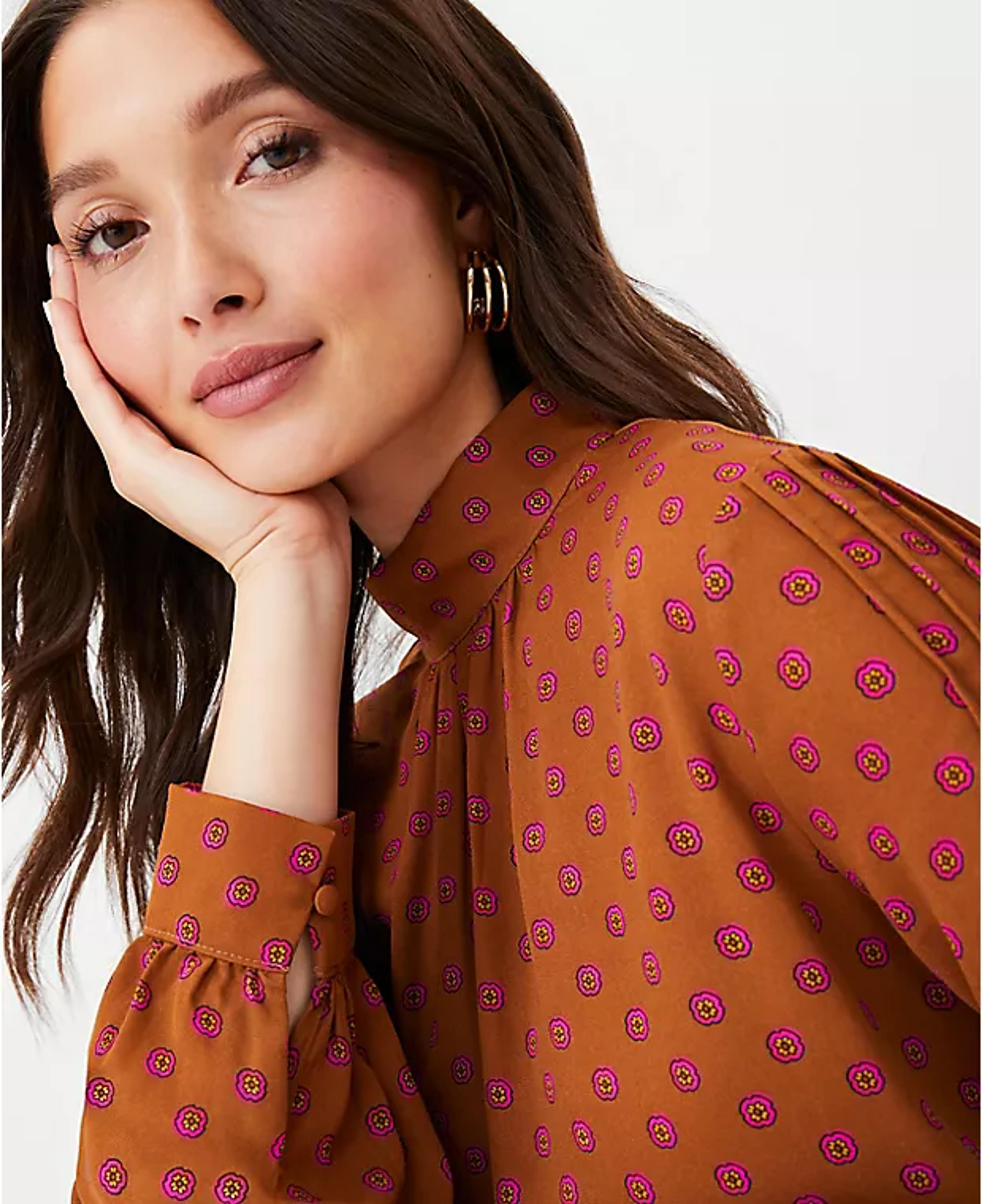 Foulard Mixed Media Mock Neck Blouse | Ann Taylor