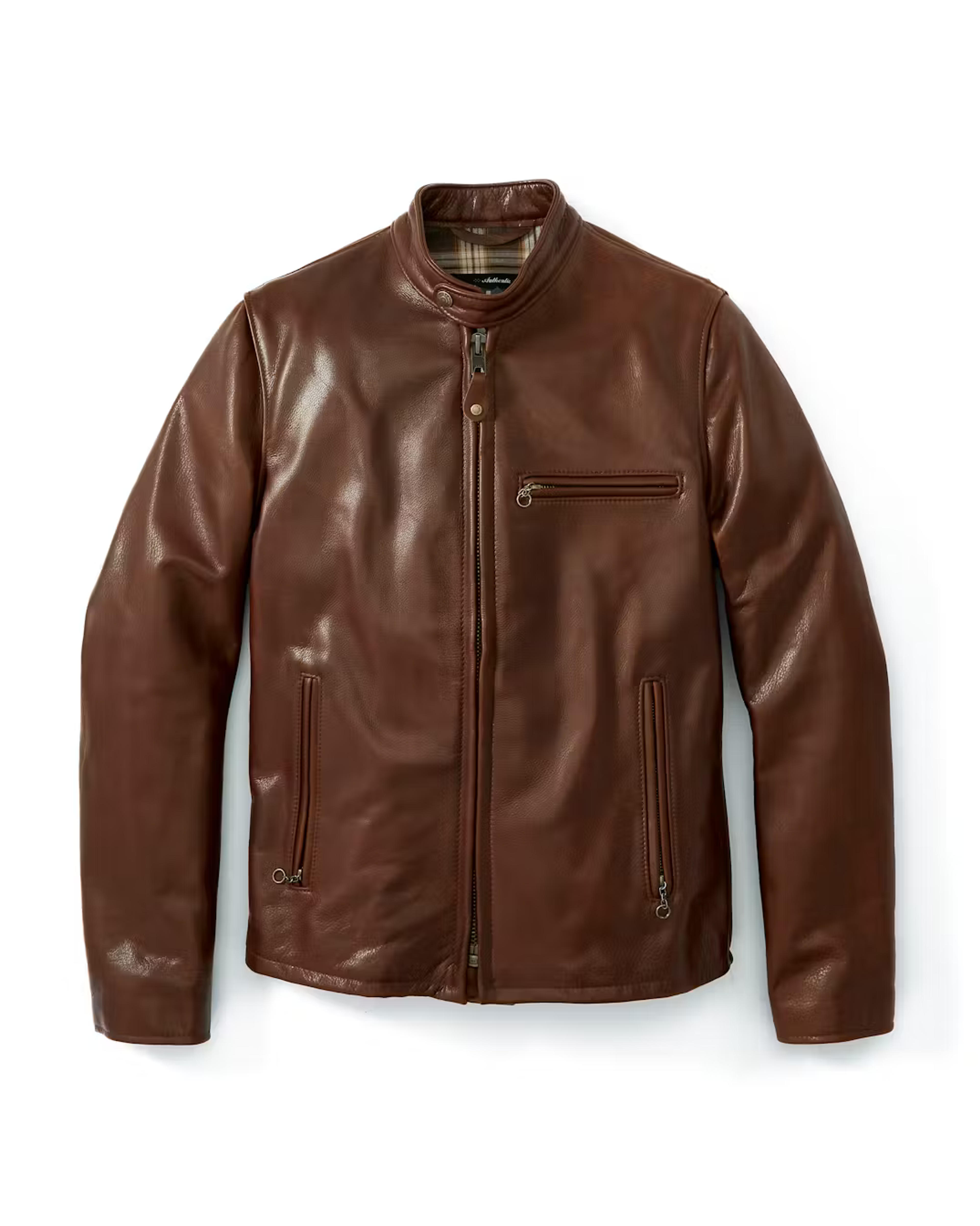 Schott Waxed Natural Pebbled Cowhide Cafe Leather Jacket - Brown | Leather Jackets | Huckberry