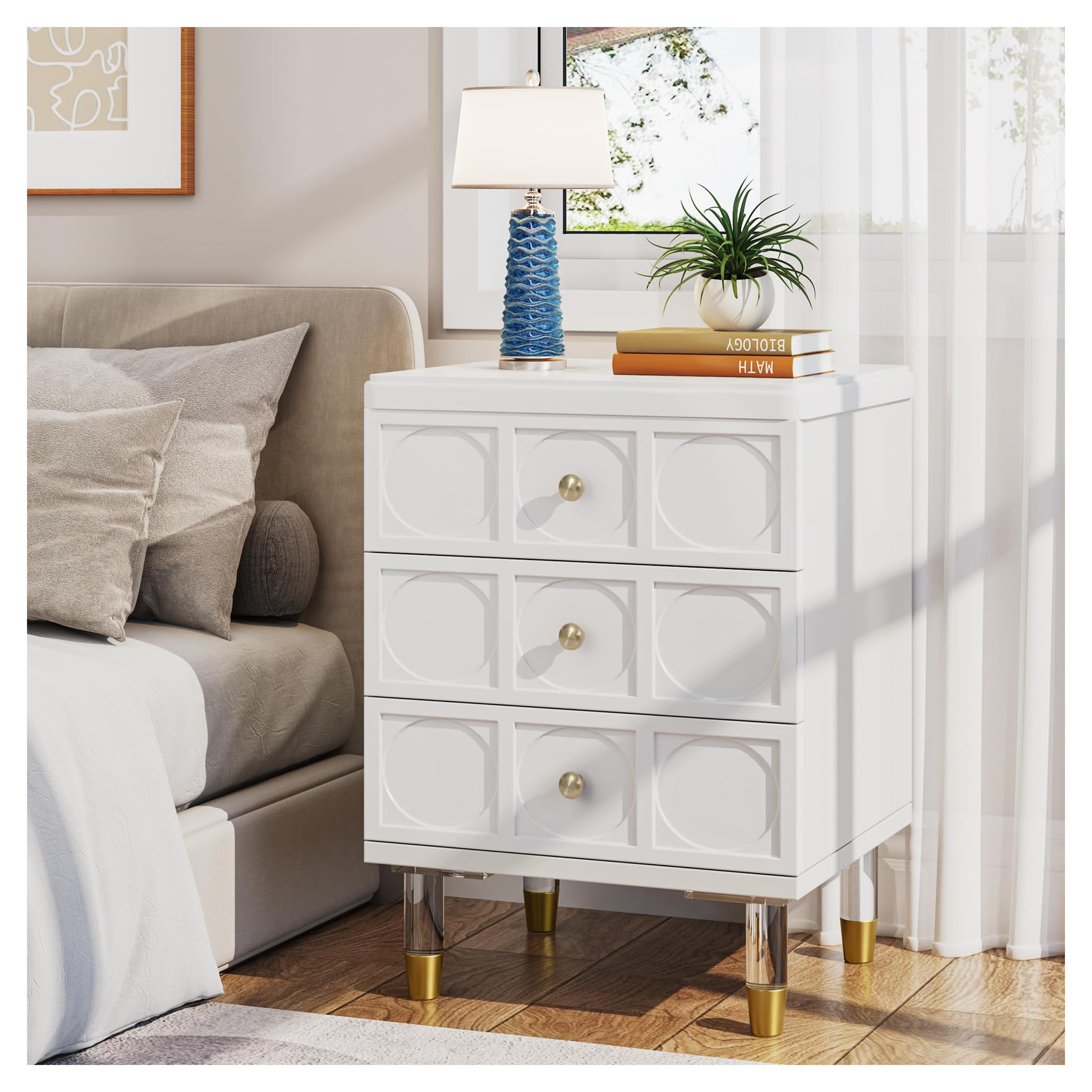 Amazon.com: Tribesigns 3-Drawer Nightstand Tall White and Gold Bedside Table with Drawers, Versatile Modern White Night Stand with Storage for Bedroom, Living Room : Home & Kitchen